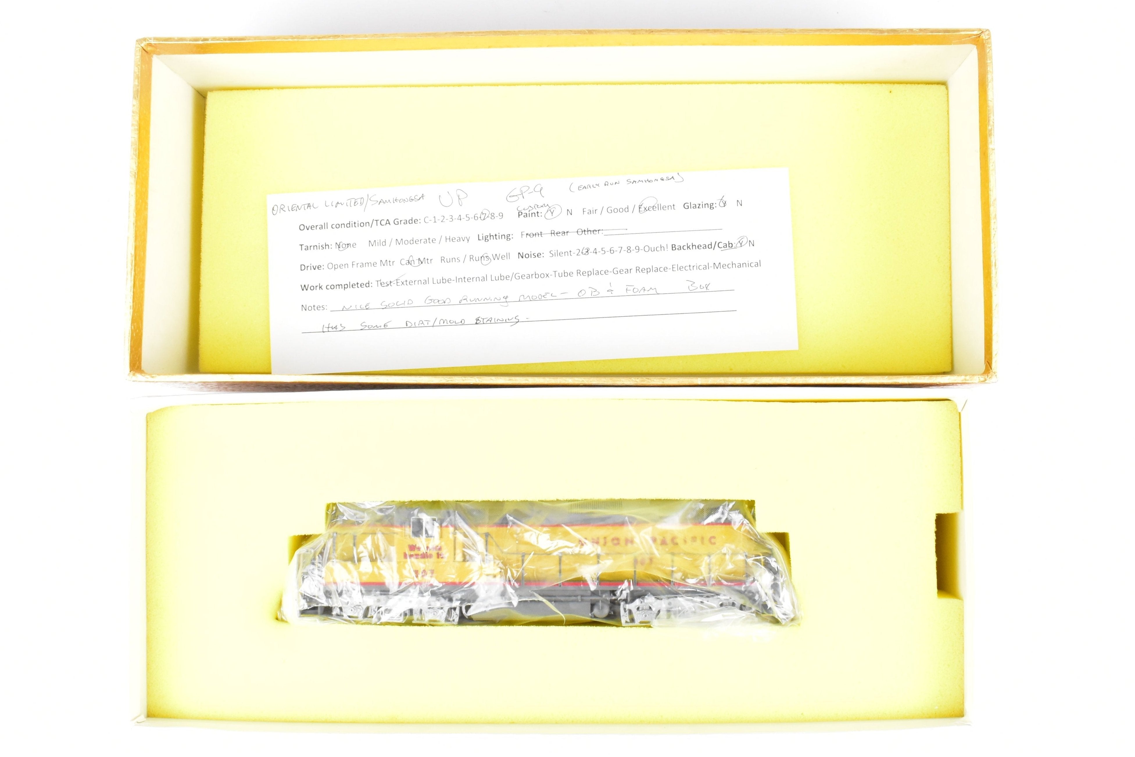 HO Scale Brass Model of Oriental Limited Union Pacific EMD GP9 Locomotive with 1750 HP MA Version, Unit Number 307