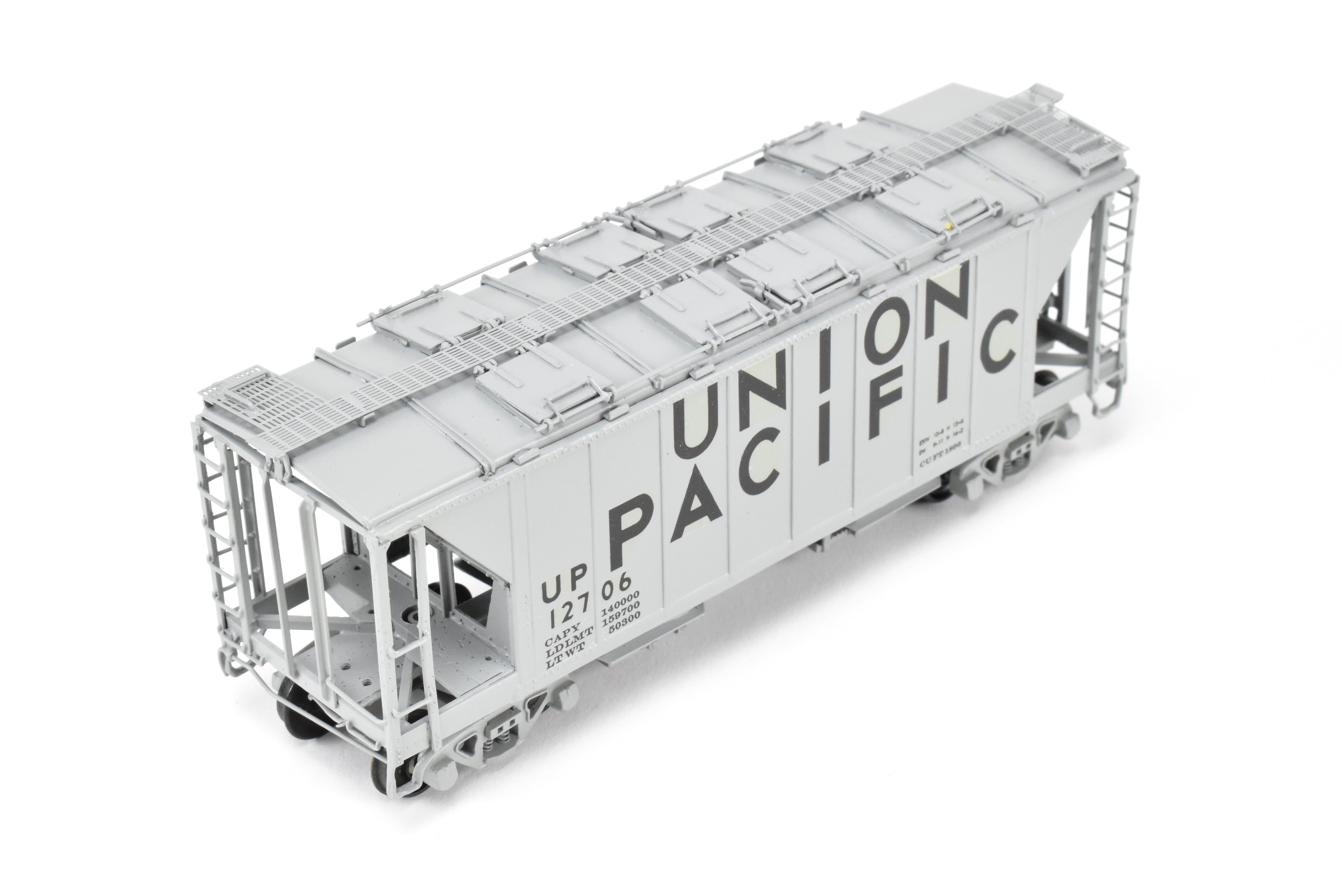 High - Quality HO Scale Brass Union Pacific ACF 34 - Foot Covered Hopper Model with Closed Sides and Square Hatches, Pecos River Brass Brand, CP #12706