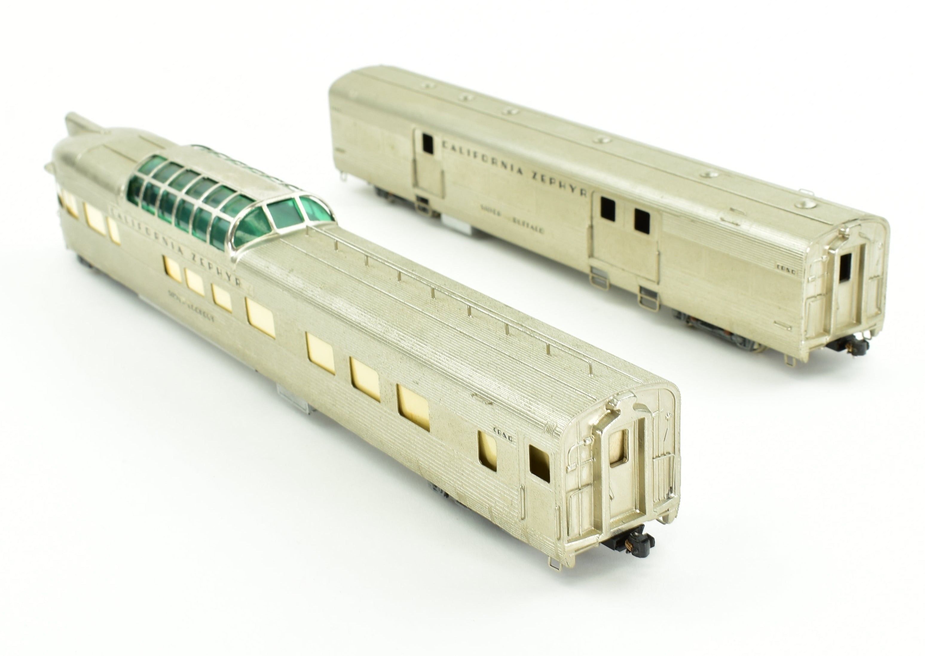 HO Scale Brass Nickel Plate Products (NPP) CB&Q - Burlington Route, WP & D&RGW California Zephyr Dome - Observation Baggage Train Set Model