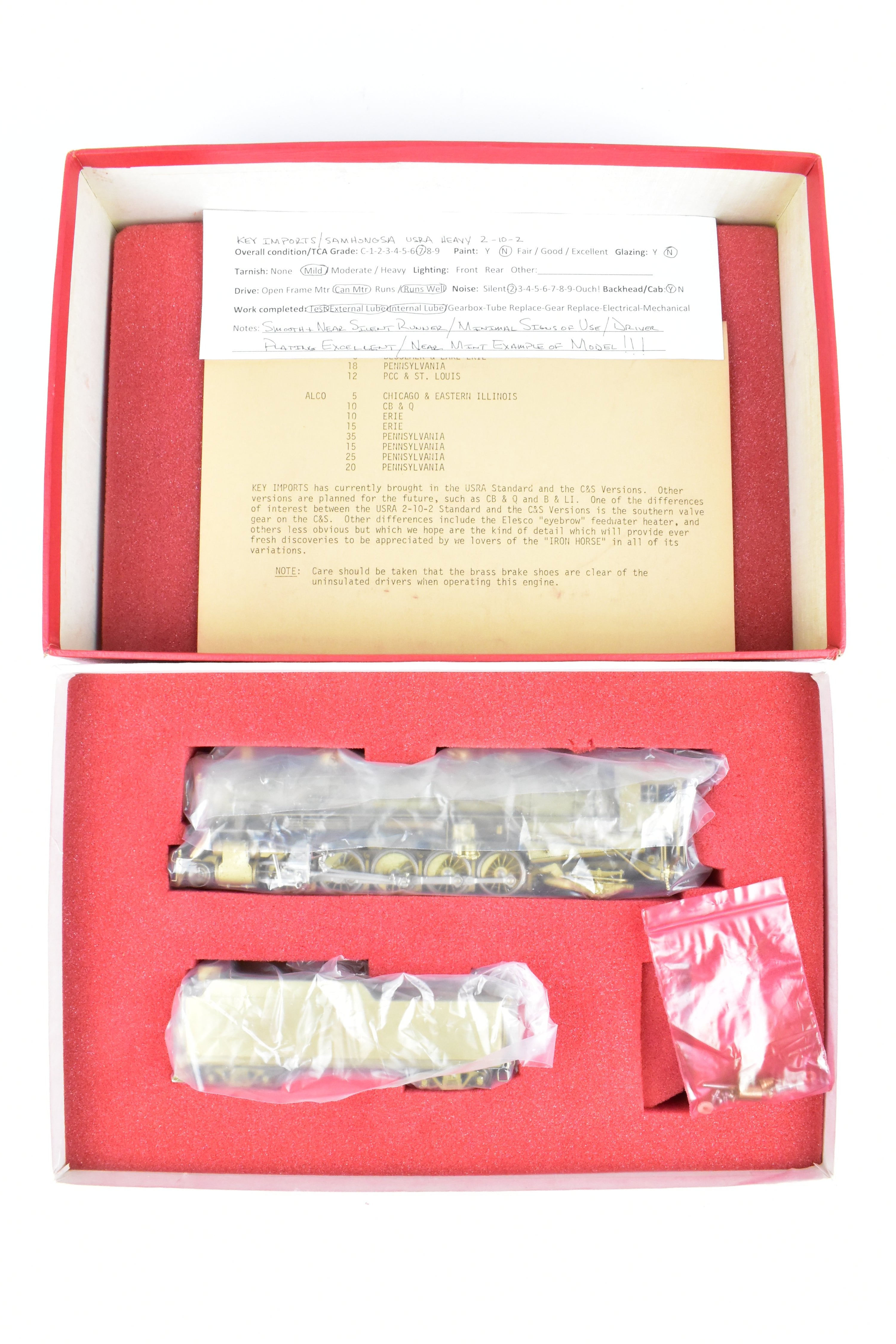 High - Quality HO Scale Brass Key Imports Model of United States Railway Administration (USRA) Various Roads Heavy 2 - 10 - 2 Steam Locomotive