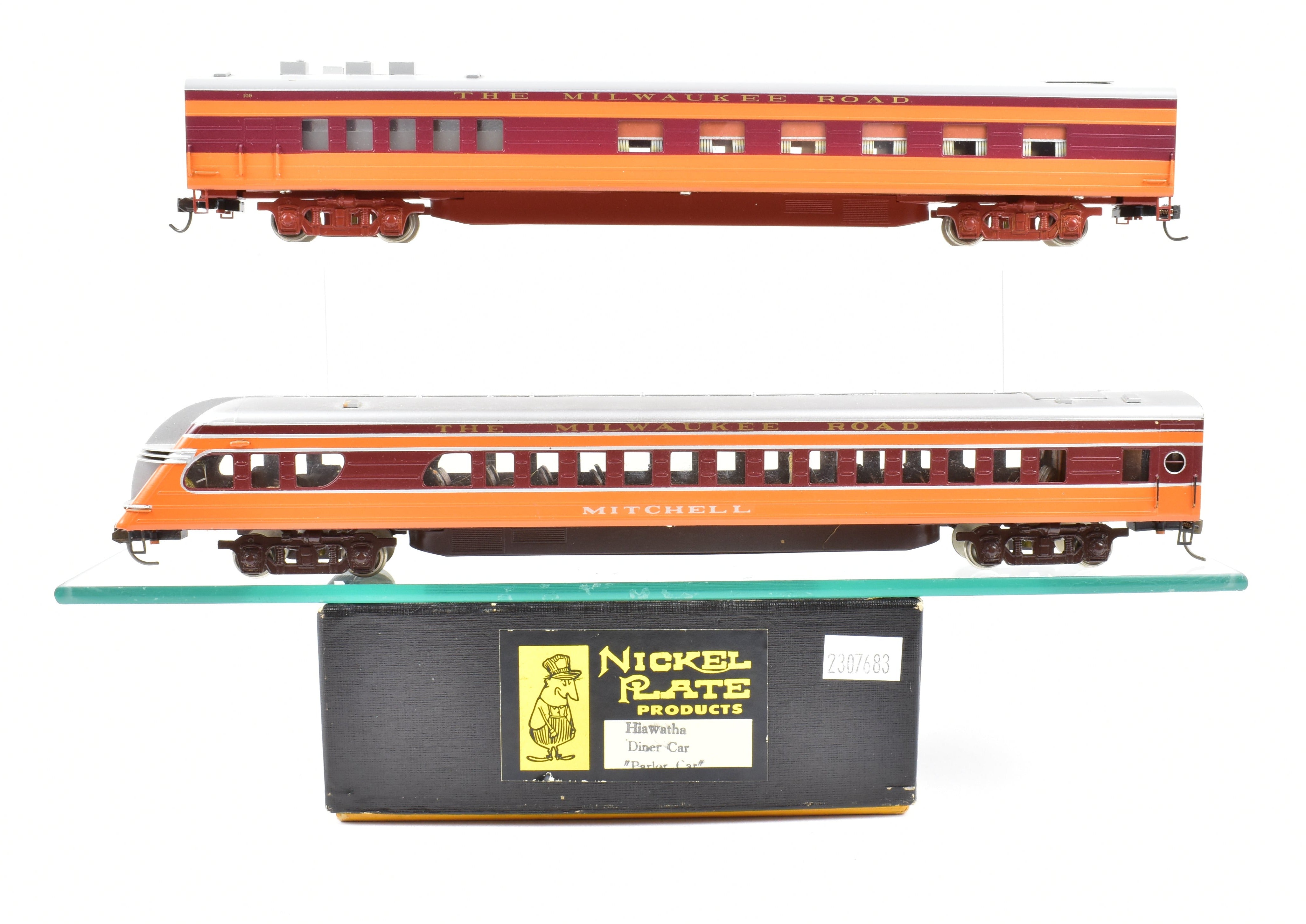 HO Scale Brass NPP Nickel - Plated Milwaukee Road Hiawatha 2 - Car Dining & Observation Set
