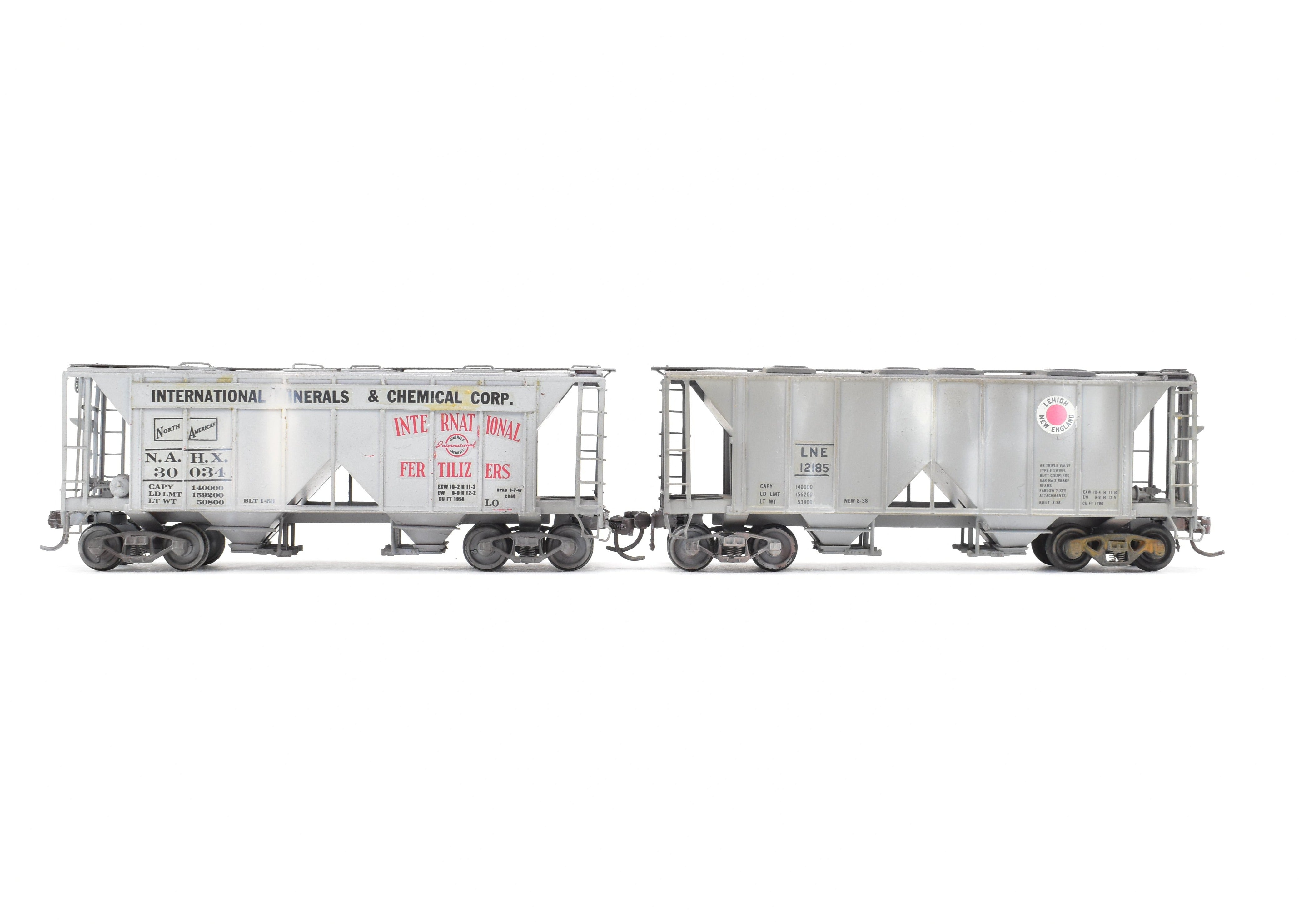 HO Scale Brass 2-Piece Lot of Custom Painted & Weathered ACF 34' Covered Hoppers