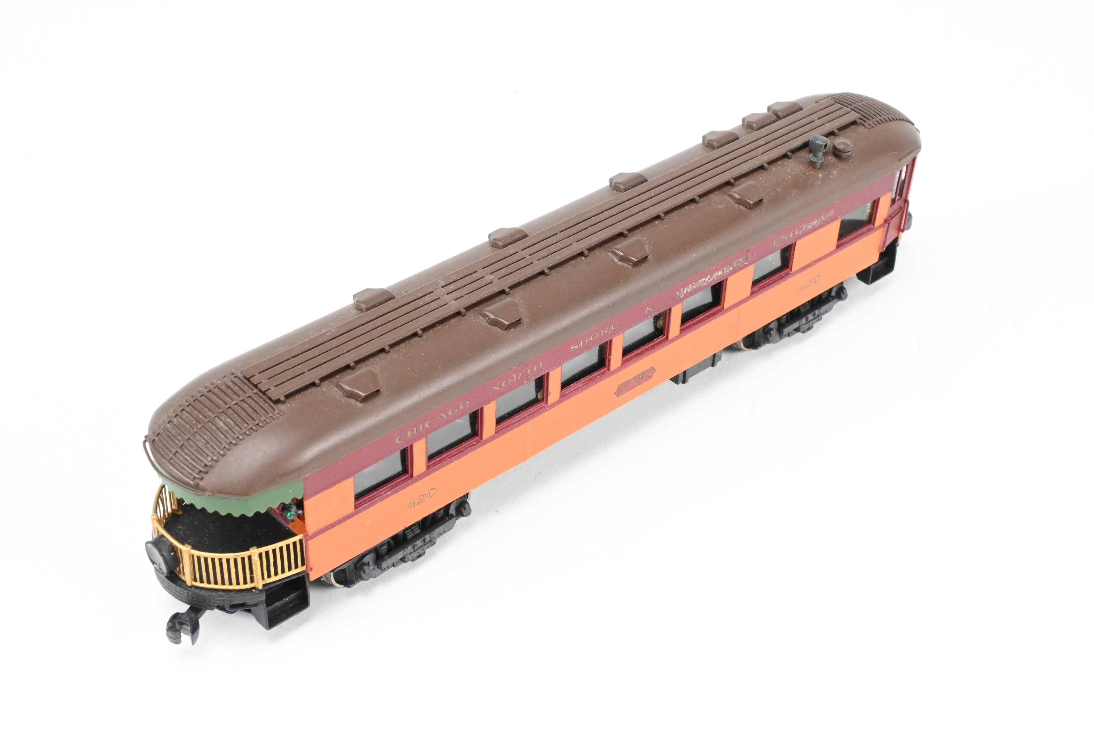HO Scale Brass Model Parlor Observation Trailer - Midwest Trolley Museum CNS&M - North Shore Line No. 420 with Functioning Marker Lamps