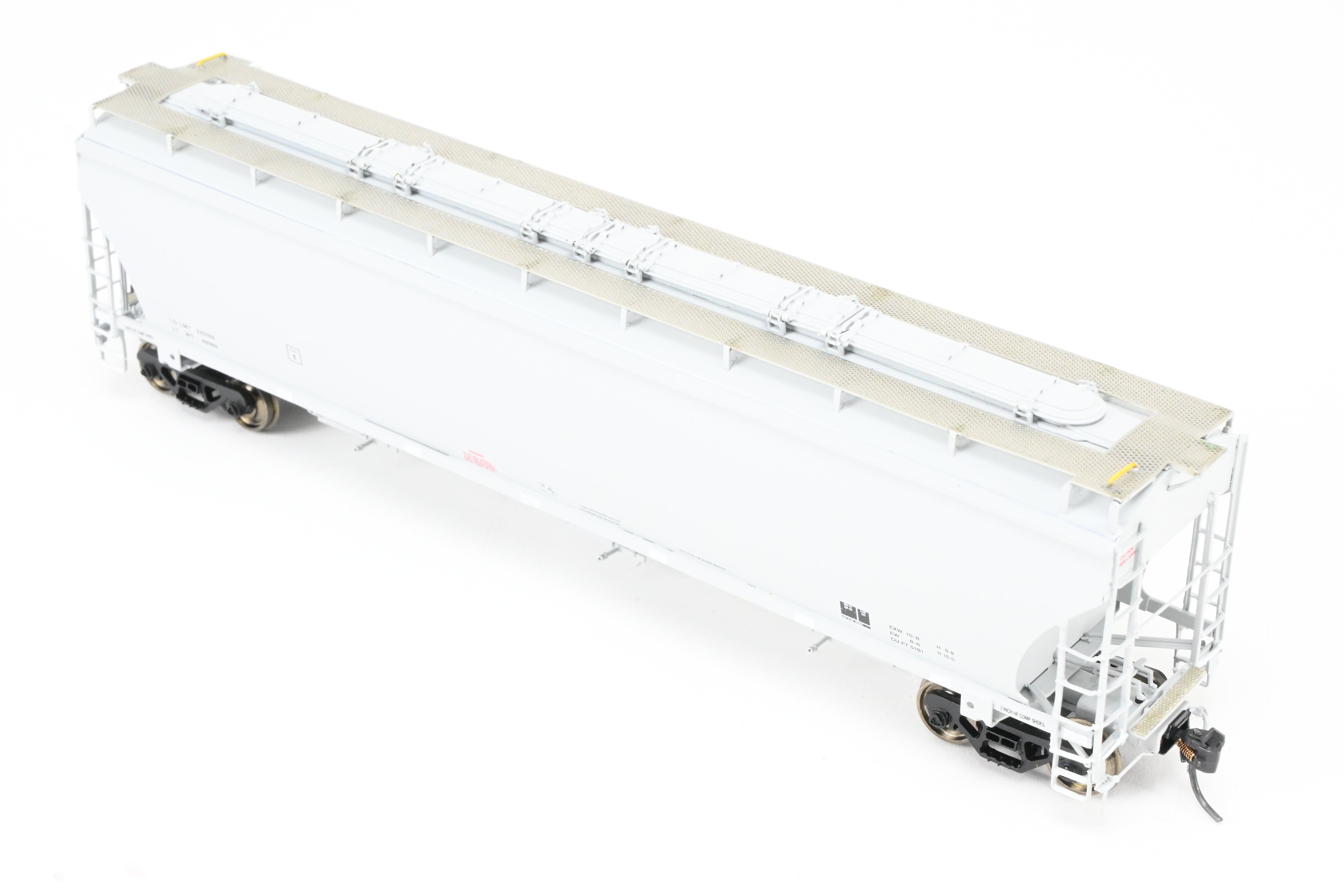 HO Scale Brass Model of Pecos River Brass's Trinity 5161 CF Covered Hopper Freight Car in FP Grey with Data Only Lettering