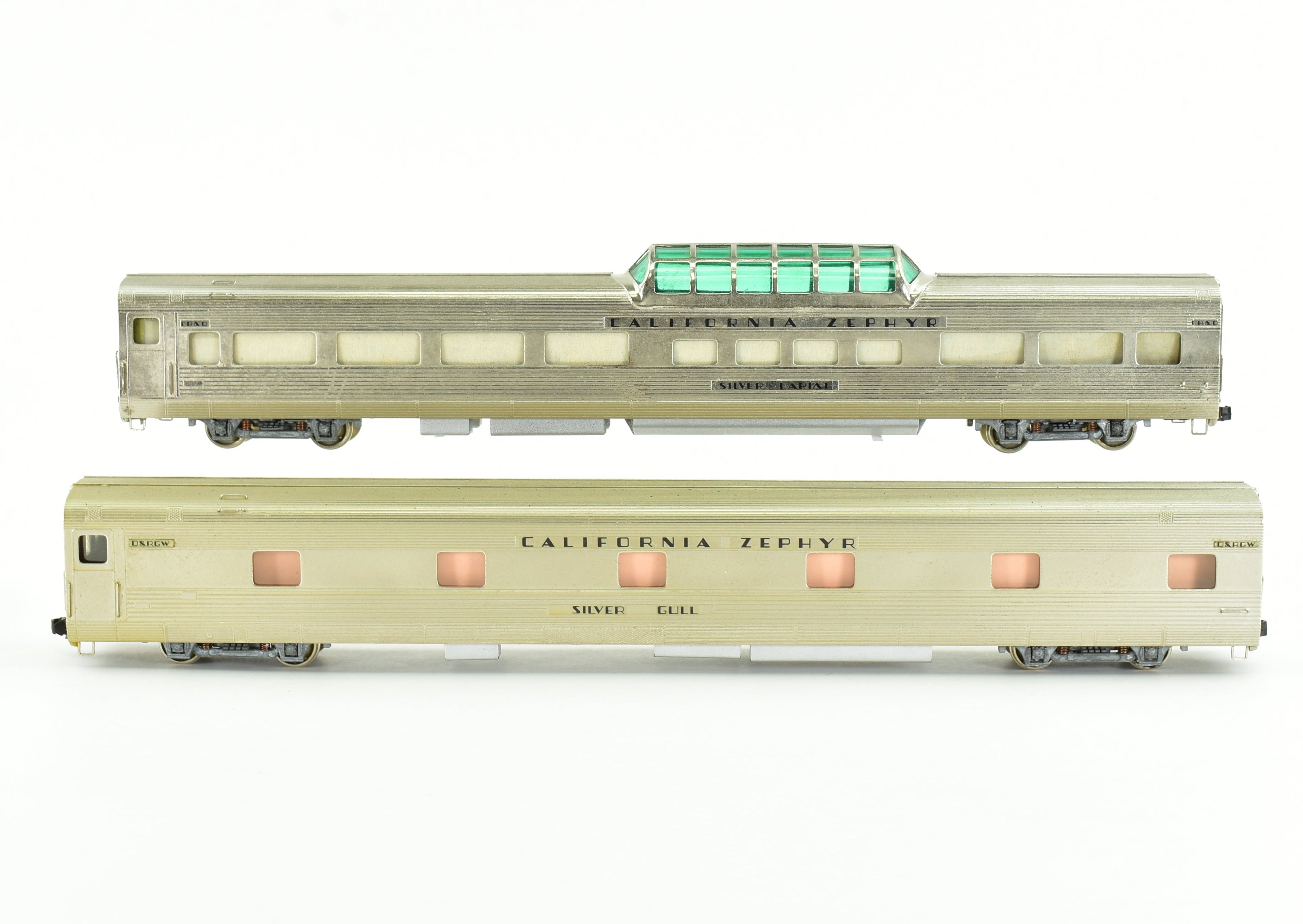 HO Scale Brass Nickel Plate Products (NPP) CB&Q - Burlington Route WP & D&RGW California Zephyr Vista Dome Open Section Sleeper Train Set Model