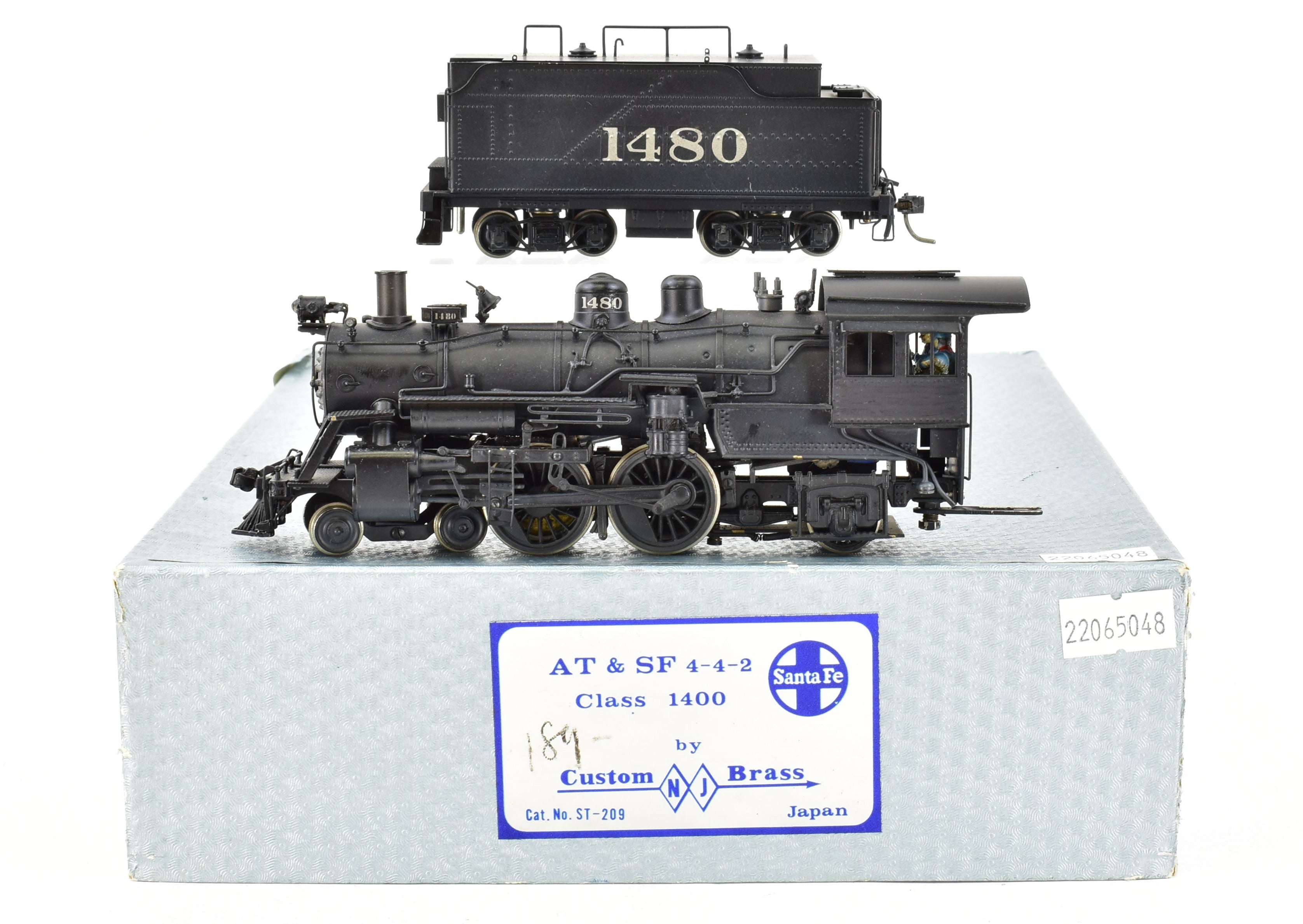 HO Scale Brass Model Train - NJ Custom Brass ATSF Santa Fe Class 1400 4-4-2 Locomotive CP No. 1480, Sold As-Is Condition
