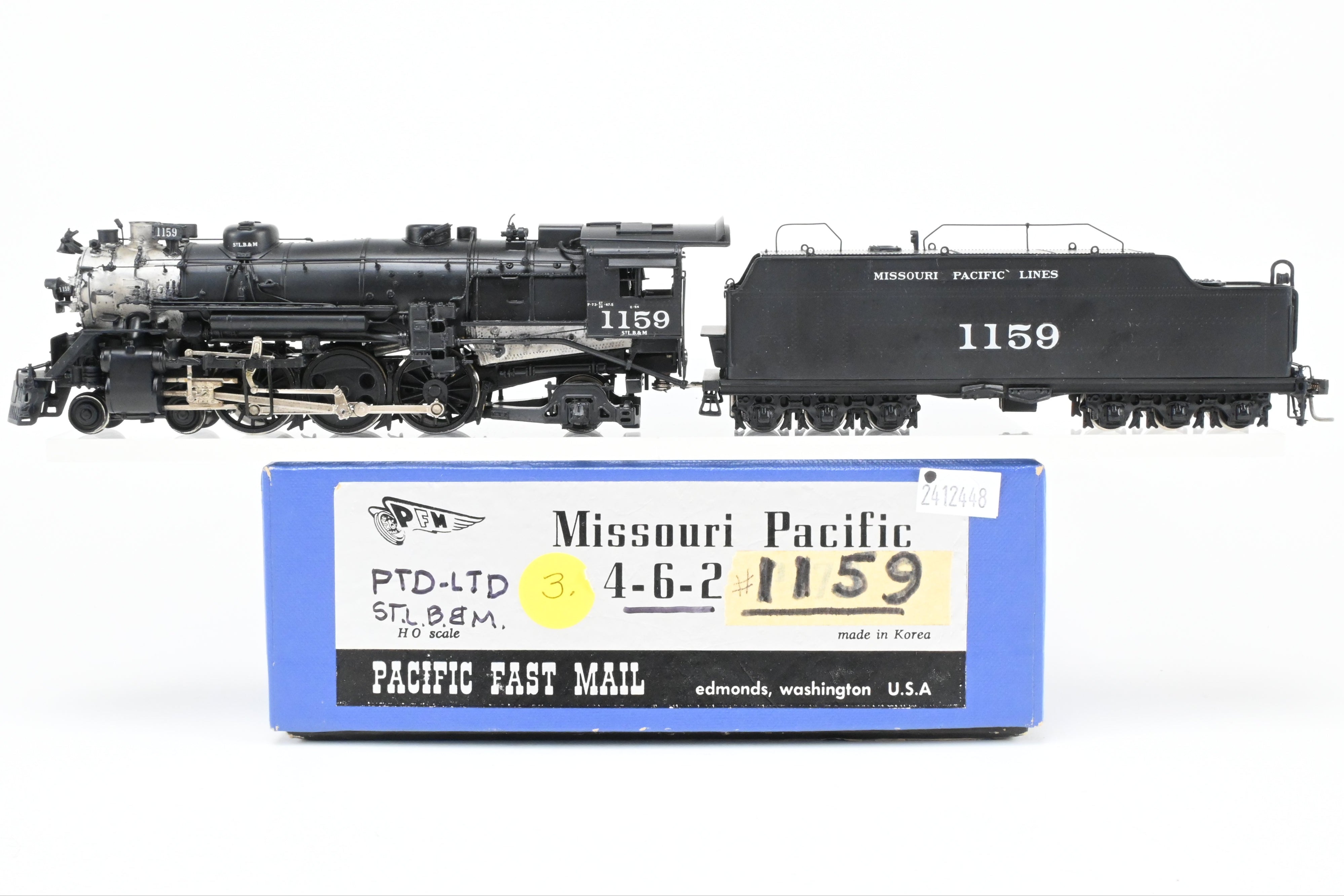 HO Scale Brass PFM Model Train - Samhongsa MP - Missouri Pacific 4-6-2 P-73 Steam Locomotive Custom Painted by Joe G. Collias with Road Number 1159
