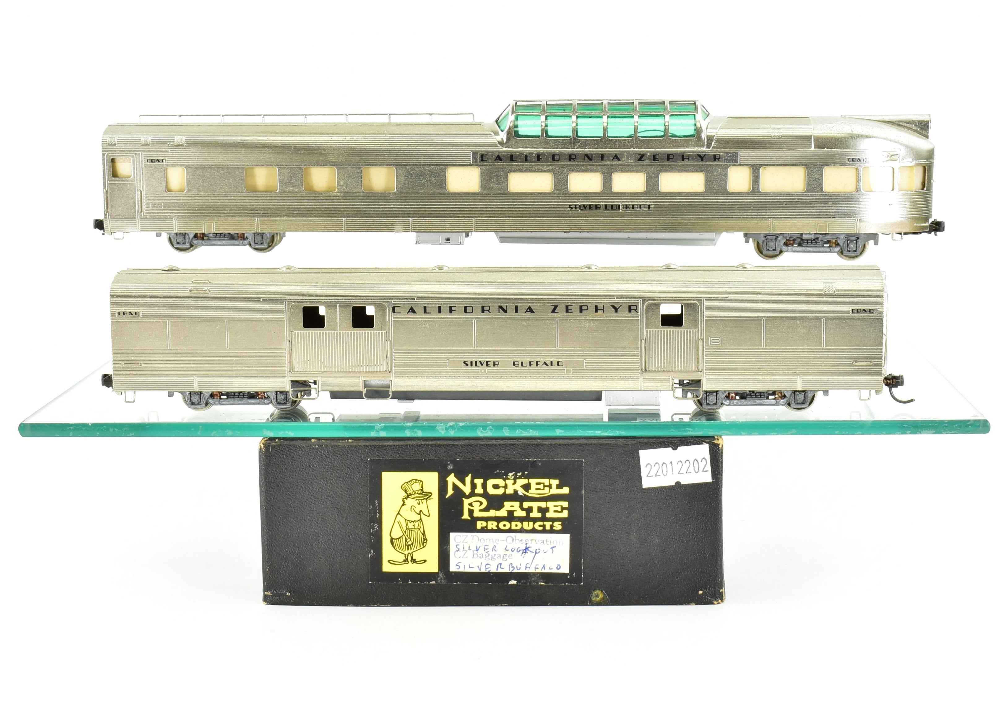 HO Scale Brass Nickel Plate Products (NPP) CB&Q - Burlington Route, WP & D&RGW California Zephyr Dome - Observation Baggage Train Set Model