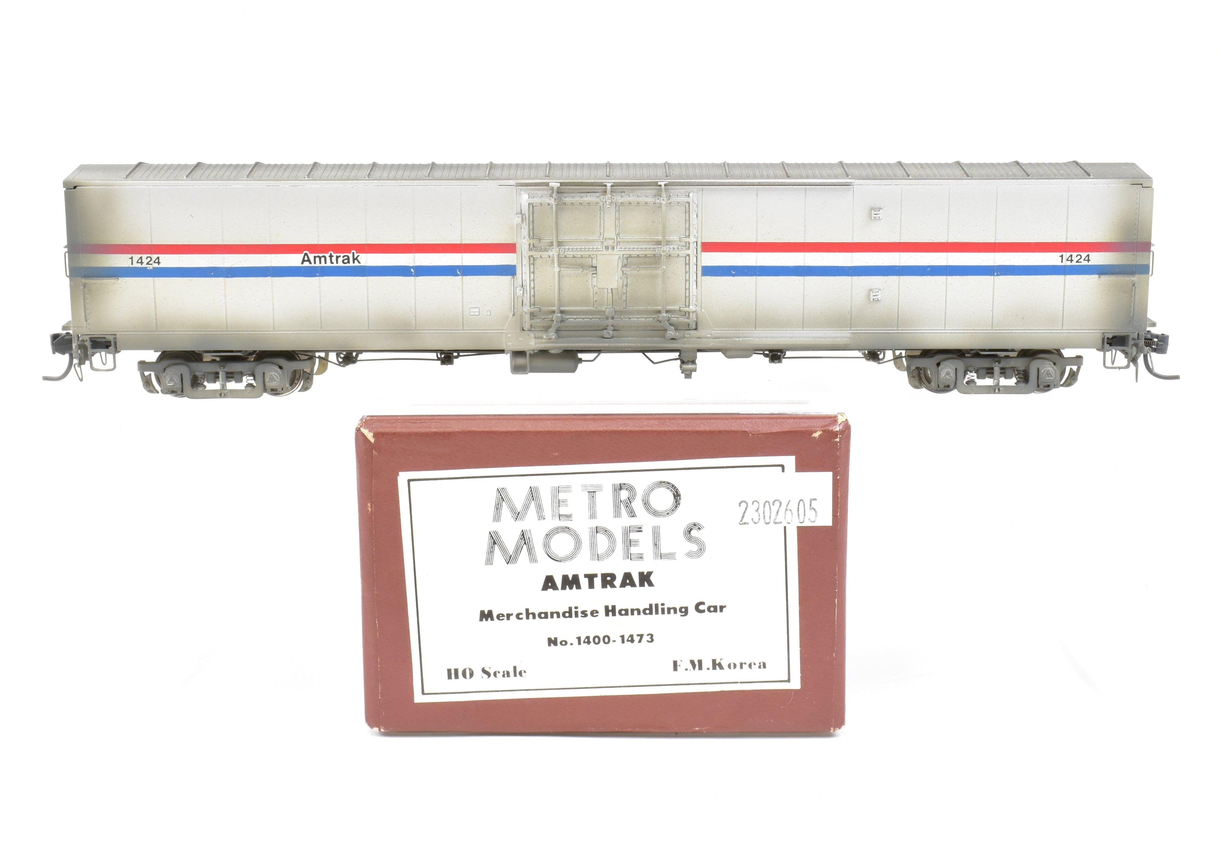 Custom Painted and Weathered HO Brass Metro Models Amtrak #1424 Merchandise Handling Car