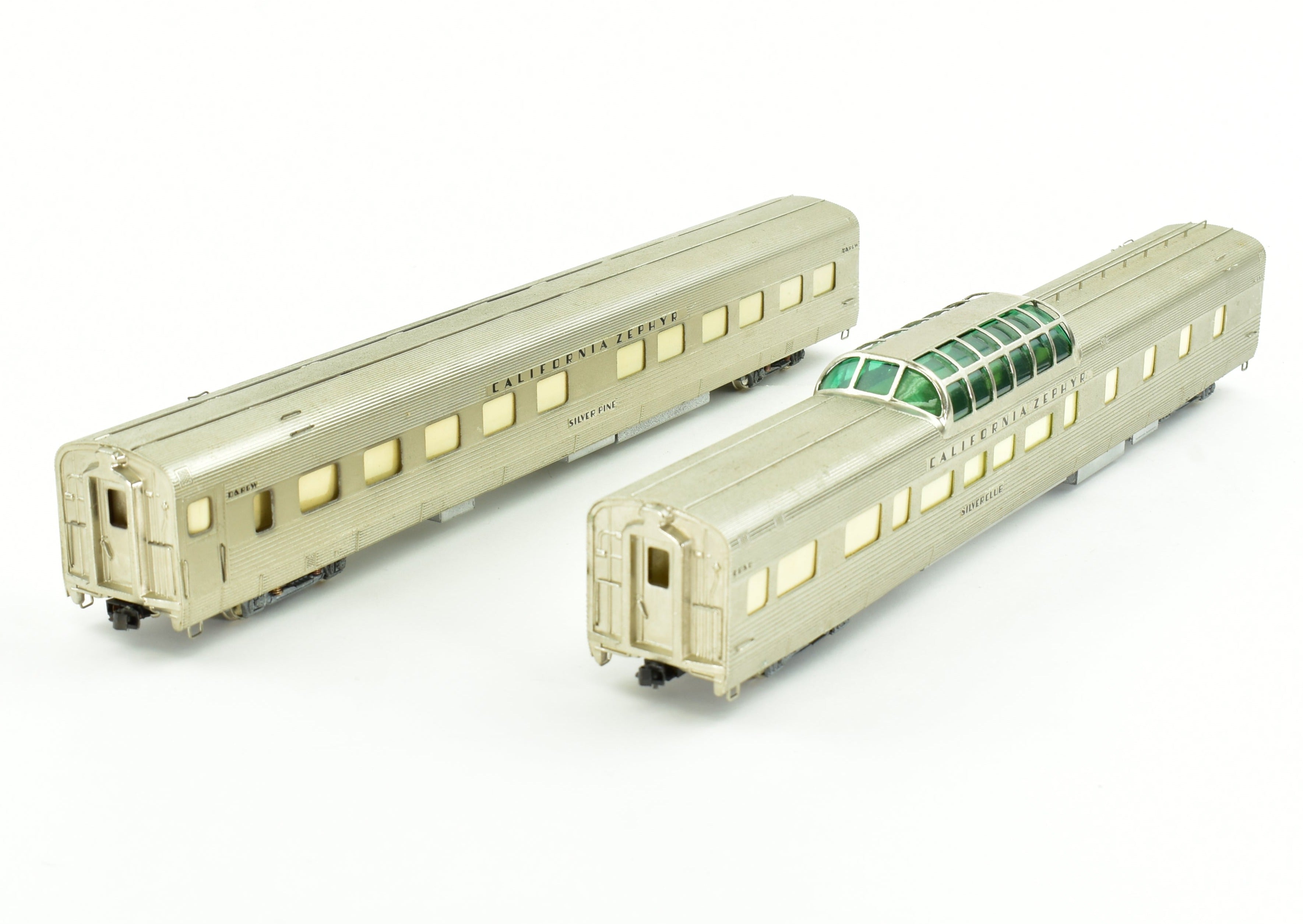 HO Scale Brass Model Train Set of Nickel Plate Products (NPP) Featuring CB&Q - Burlington Route, WP & D&RGW California Zephyr Buffet Lounge, Dome, Pullman Sleeper