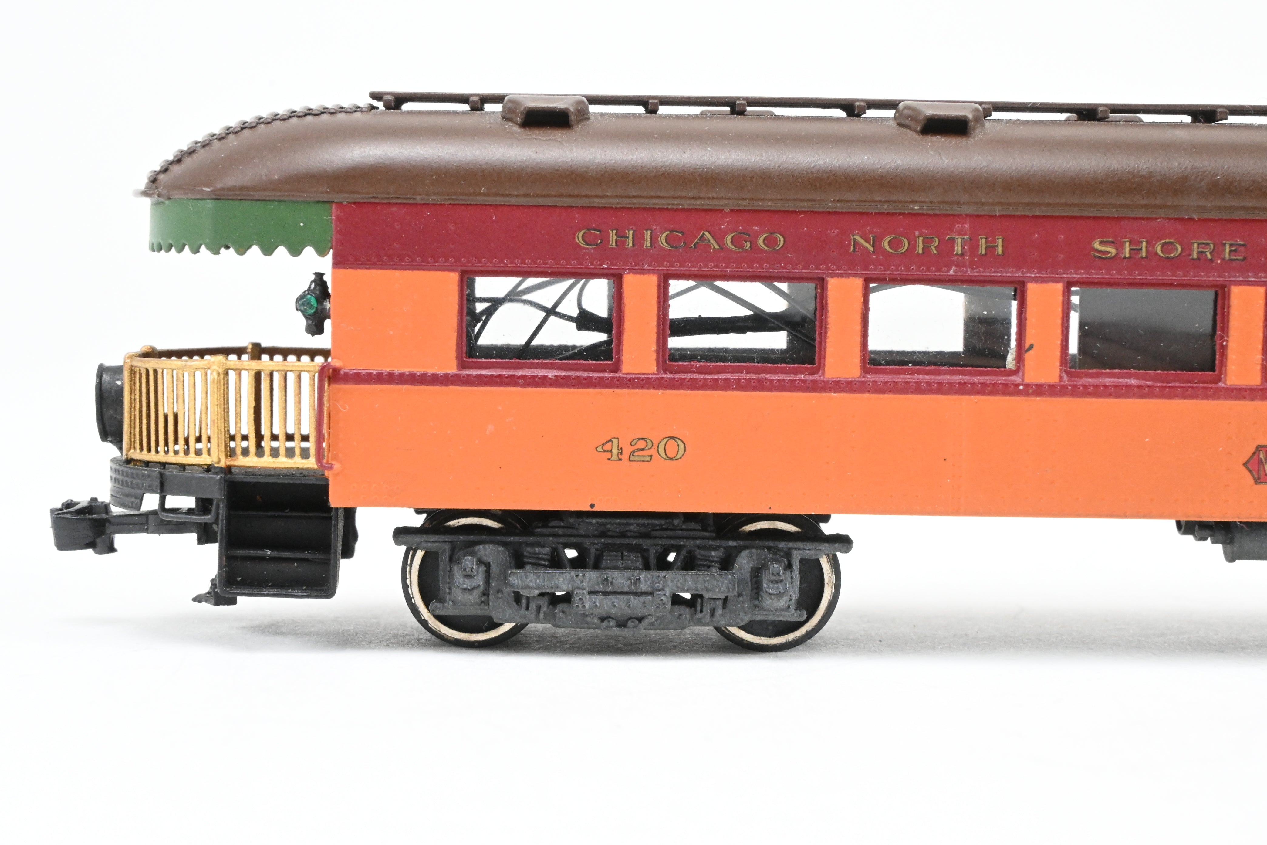 HO Scale Brass Model Parlor Observation Trailer - Midwest Trolley Museum CNS&M - North Shore Line No. 420 with Functioning Marker Lamps