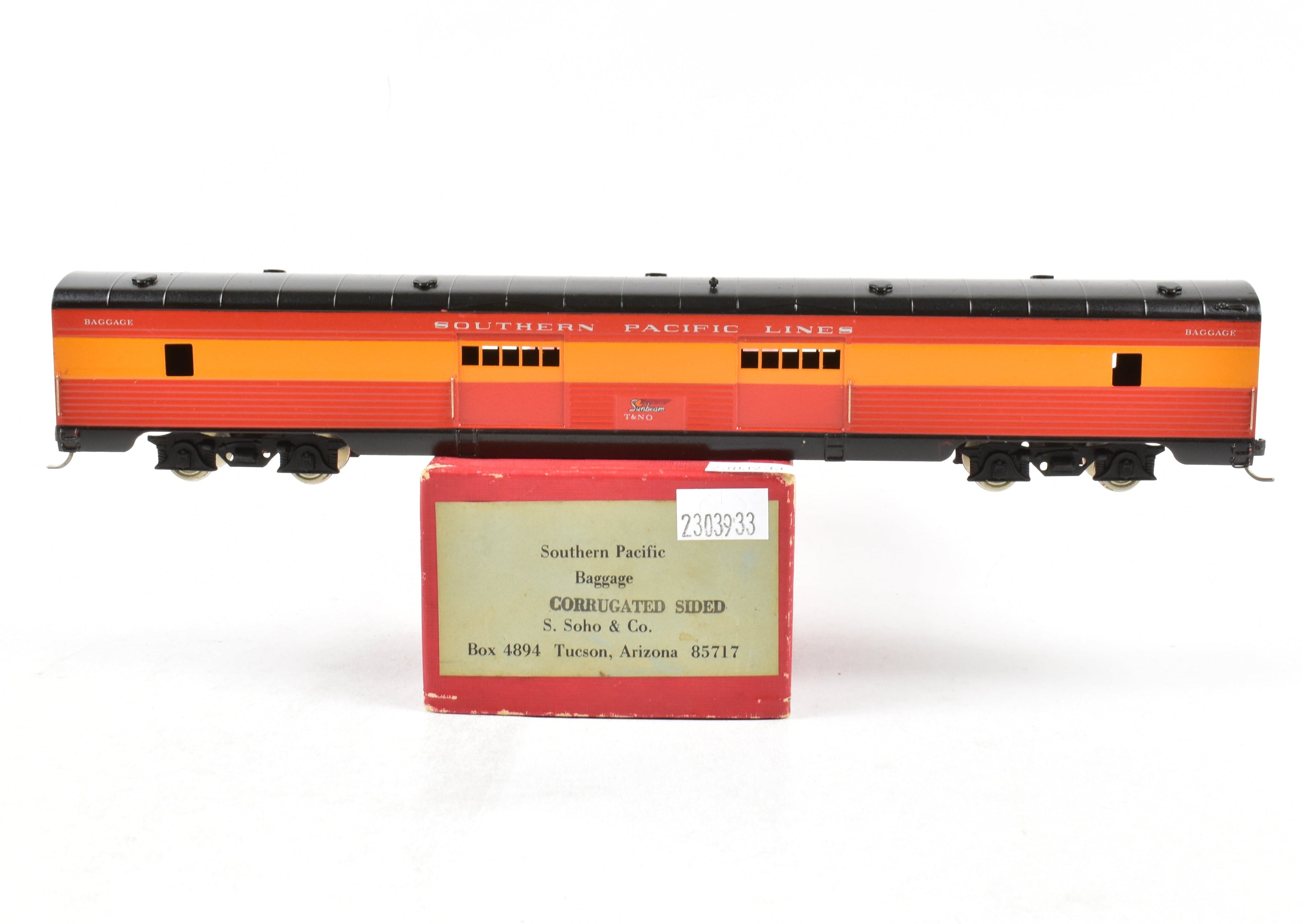 HO Scale Brass Soho T&NO - Texas & New Orleans Sunbeam Baggage Car with Corrugated Sides and Custom Painting