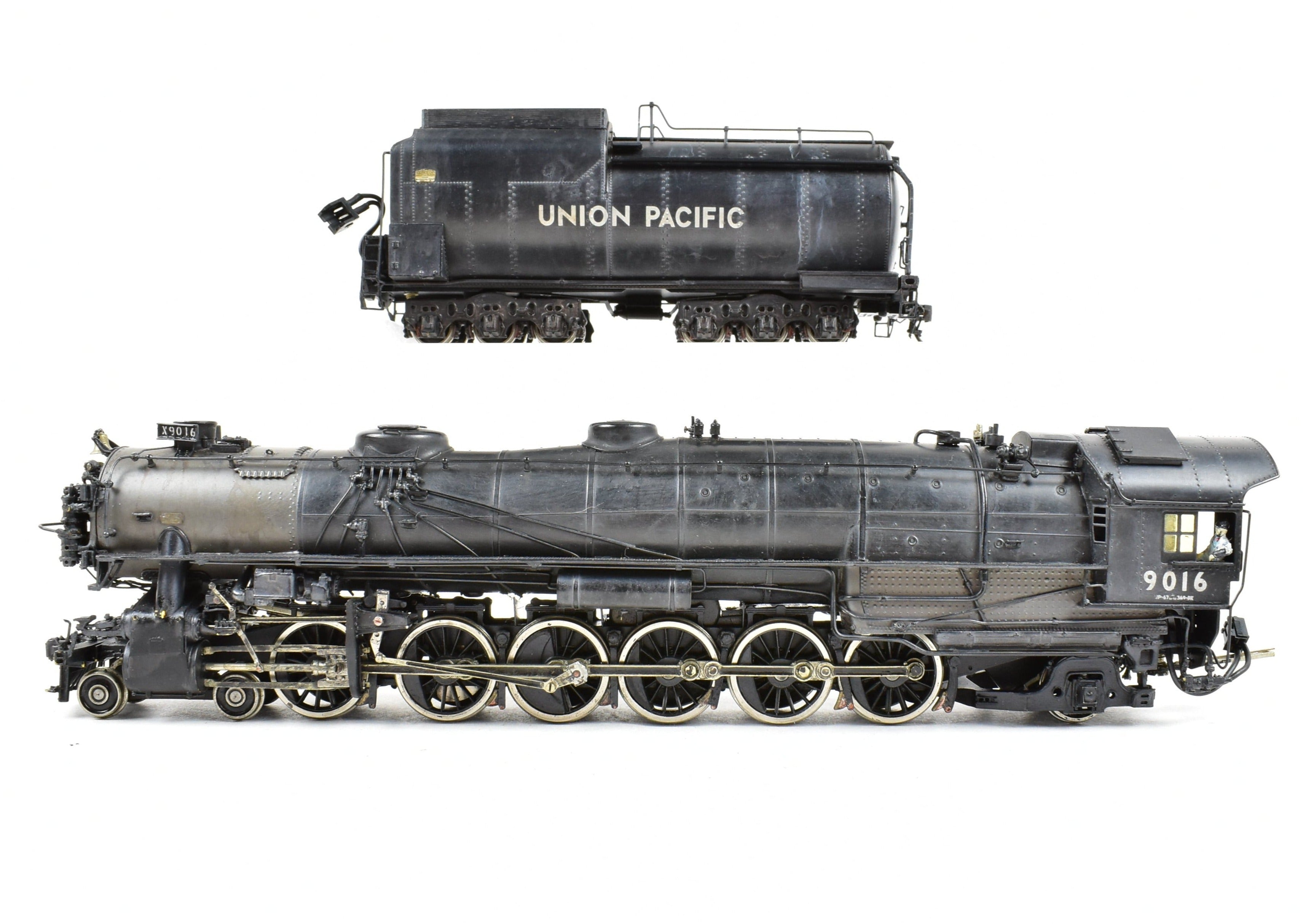 HO Scale Brass Key Imports Union Pacific 4-12-2 Standard Steam Locomotive of the 9000 Series, Specifically Standard Niners #9016 with Light Weathering Effect