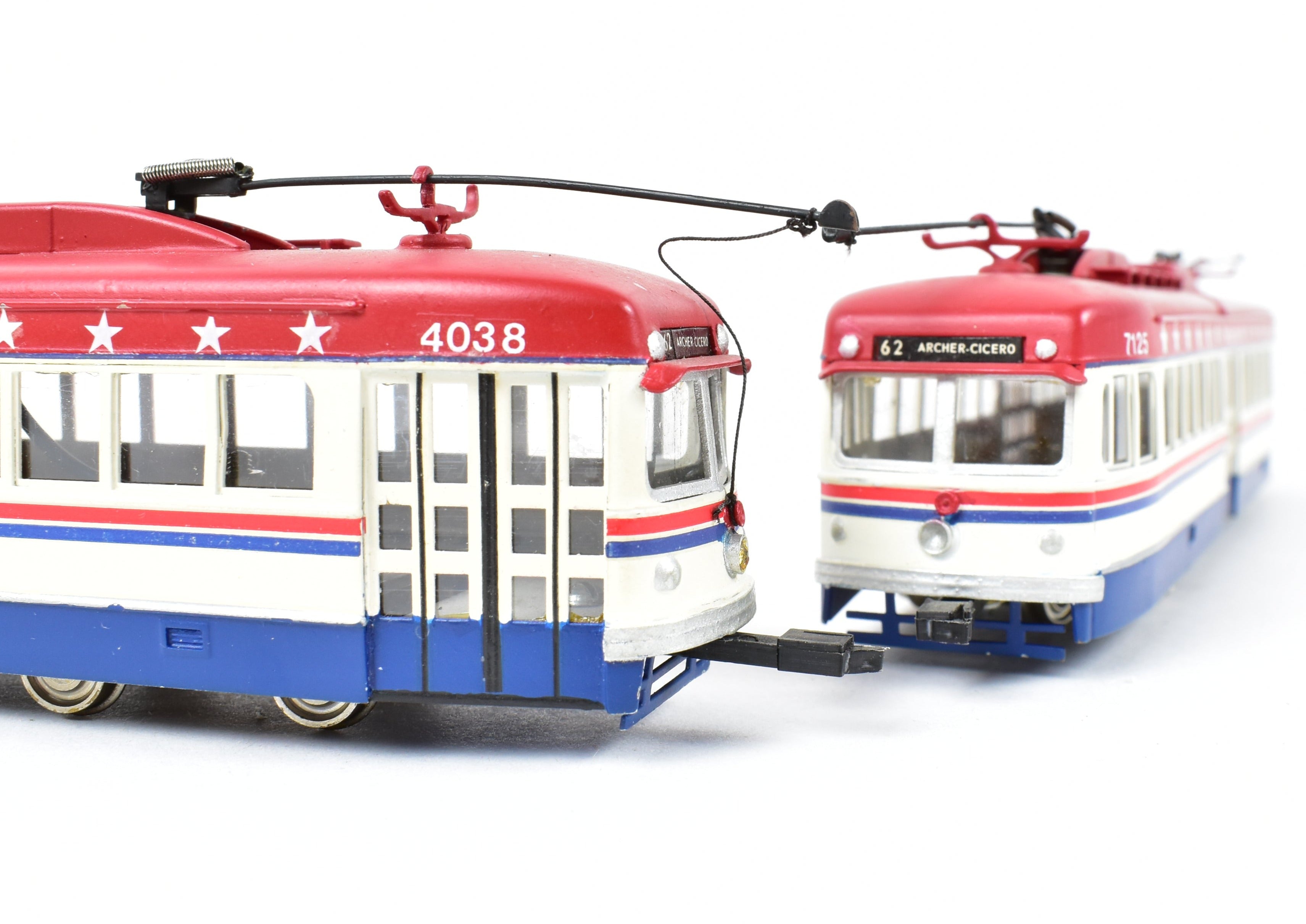 Custom Painted Bicentennial HO Brass Suydam Pacific Electric Double End PCC Car Pair in CTA Scheme