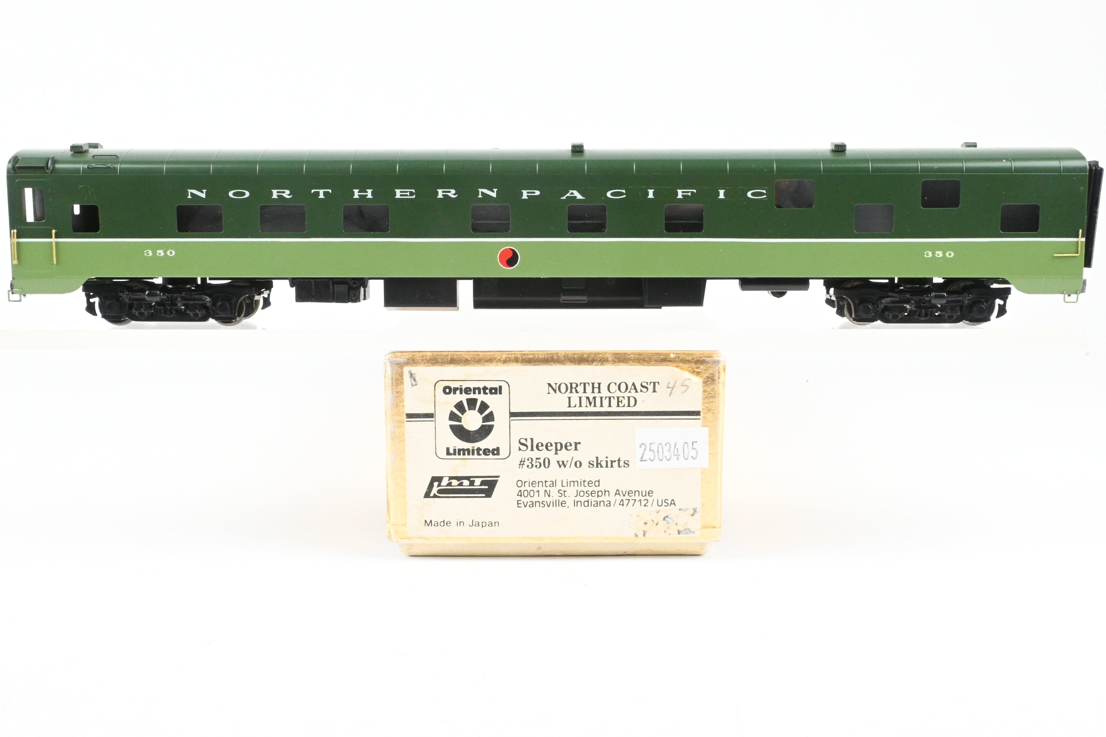 Custom Painted HO Brass Oriental Limited NP Northern Pacific Sleeper #350 with Skirts