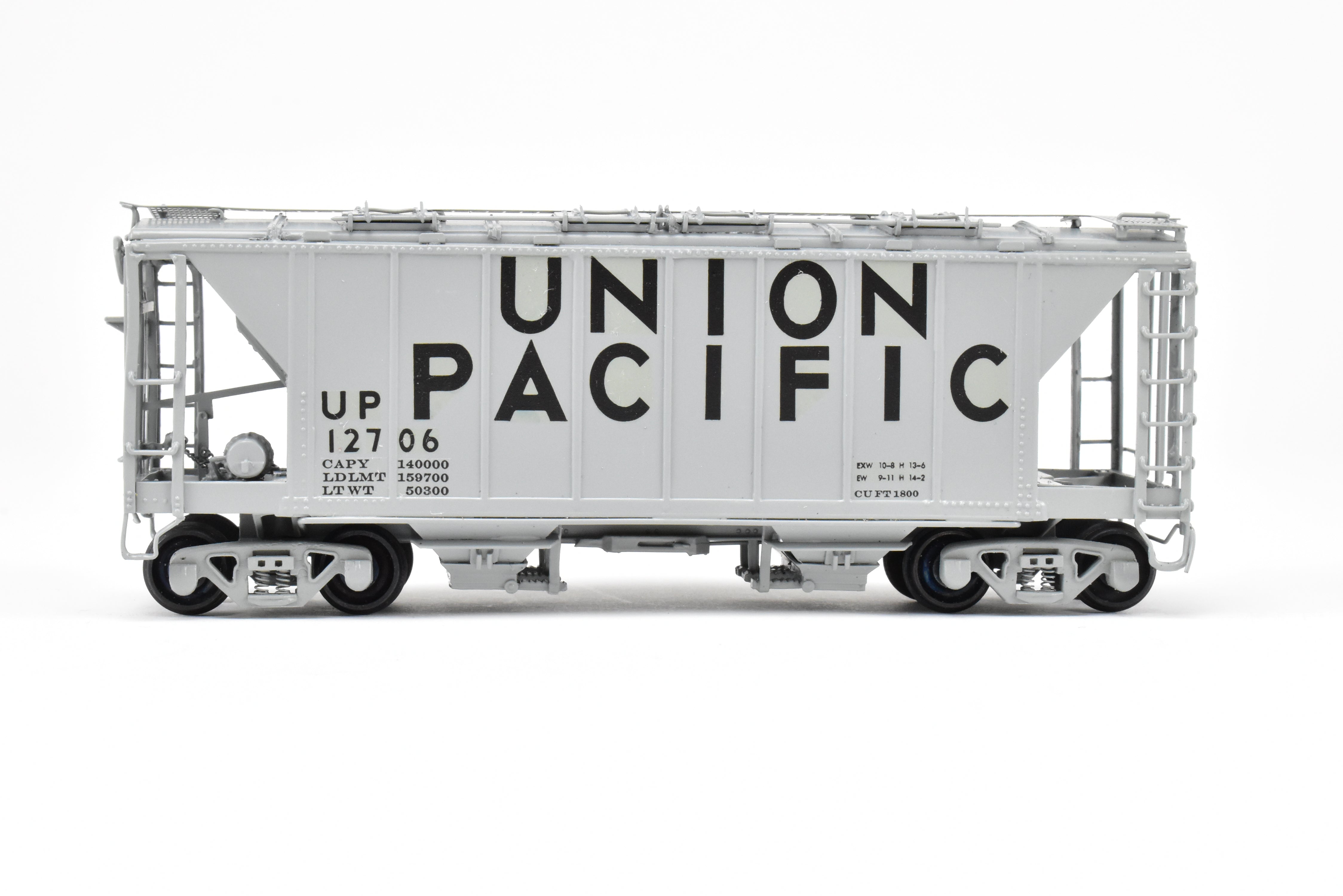 High - Quality HO Scale Brass Union Pacific ACF 34 - Foot Covered Hopper Model with Closed Sides and Square Hatches, Pecos River Brass Brand, CP #12706