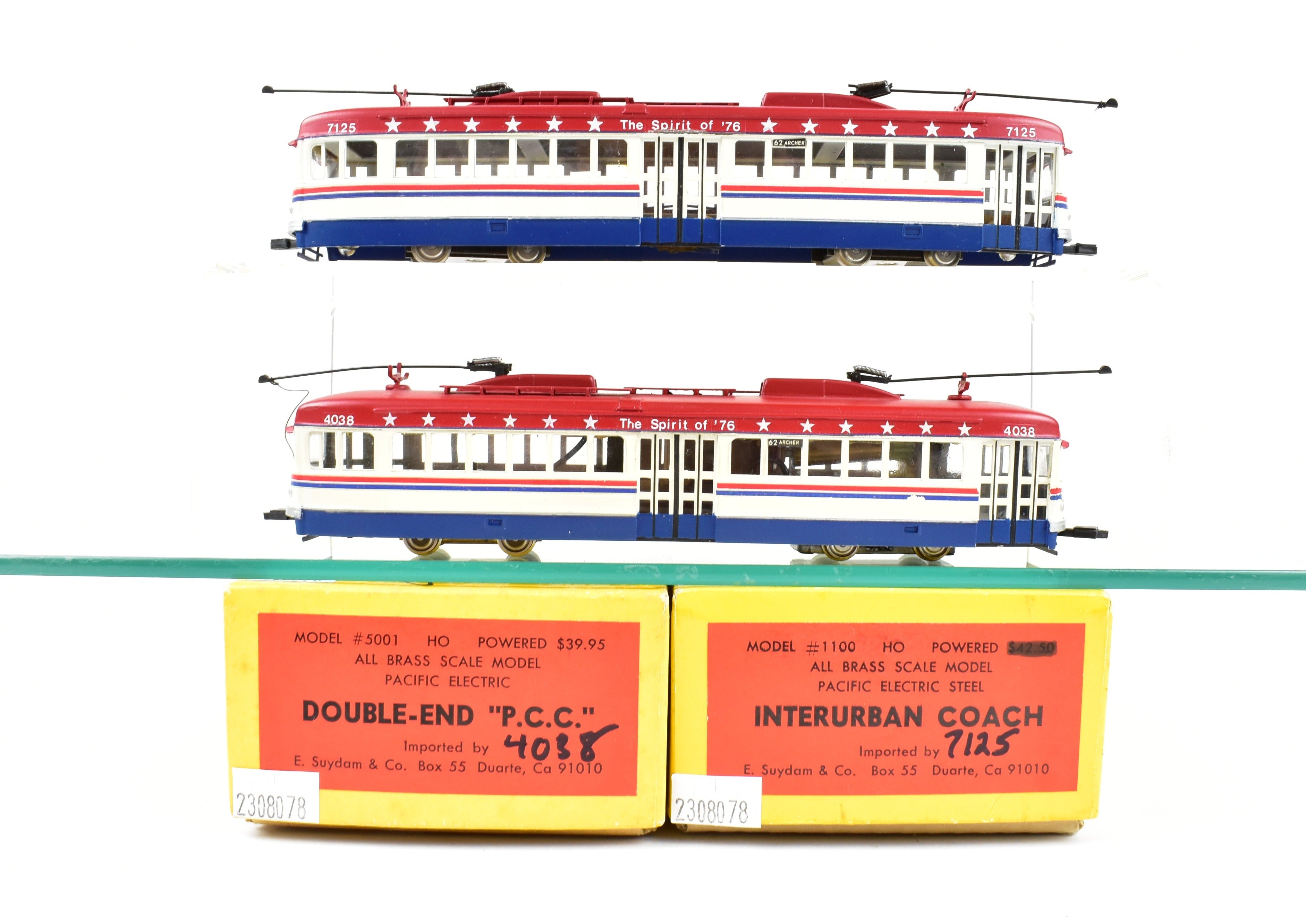 Custom Painted Bicentennial HO Brass Suydam Pacific Electric Double End PCC Car Pair in CTA Scheme