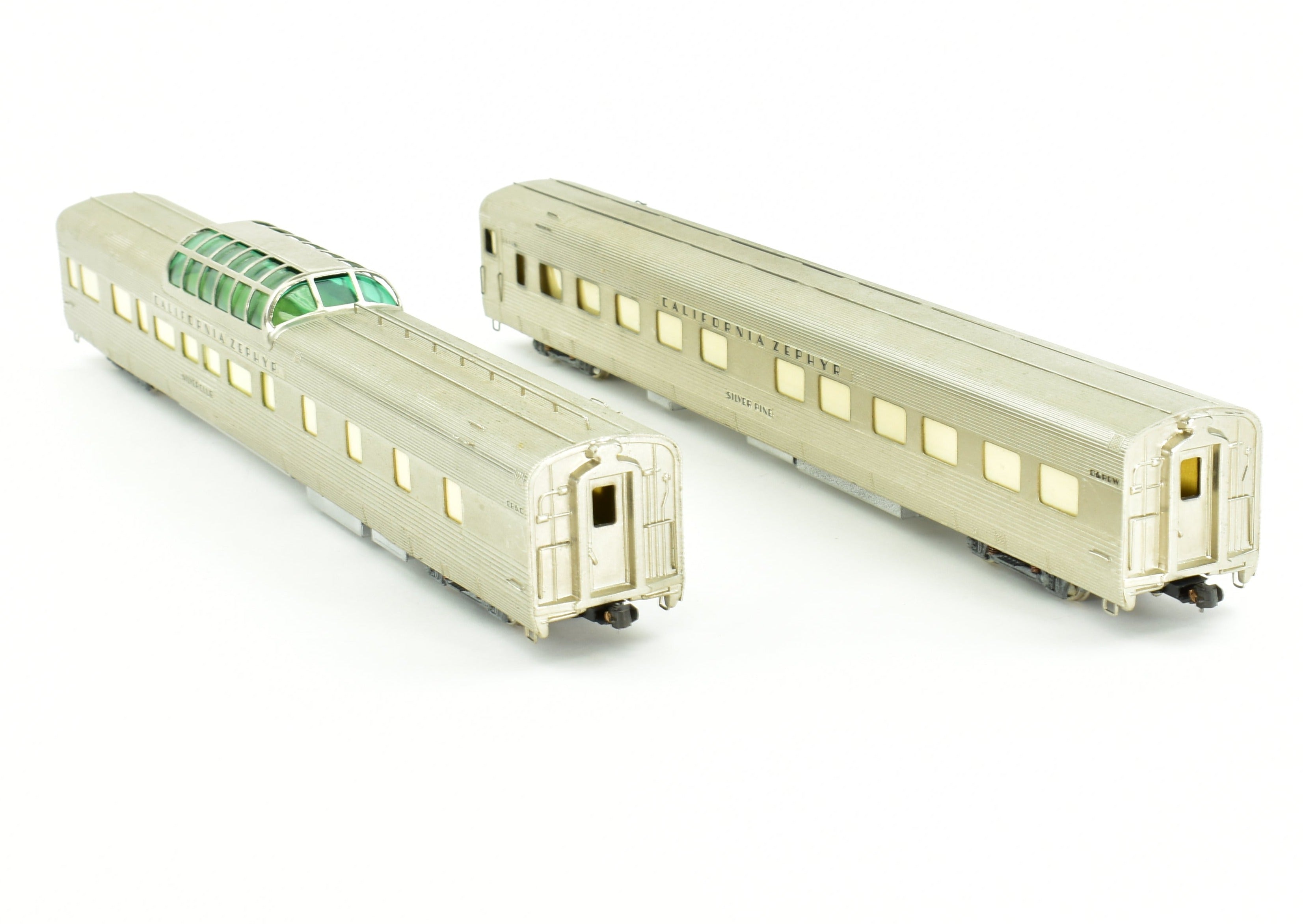 HO Scale Brass Model Train Set of Nickel Plate Products (NPP) Featuring CB&Q - Burlington Route, WP & D&RGW California Zephyr Buffet Lounge, Dome, Pullman Sleeper