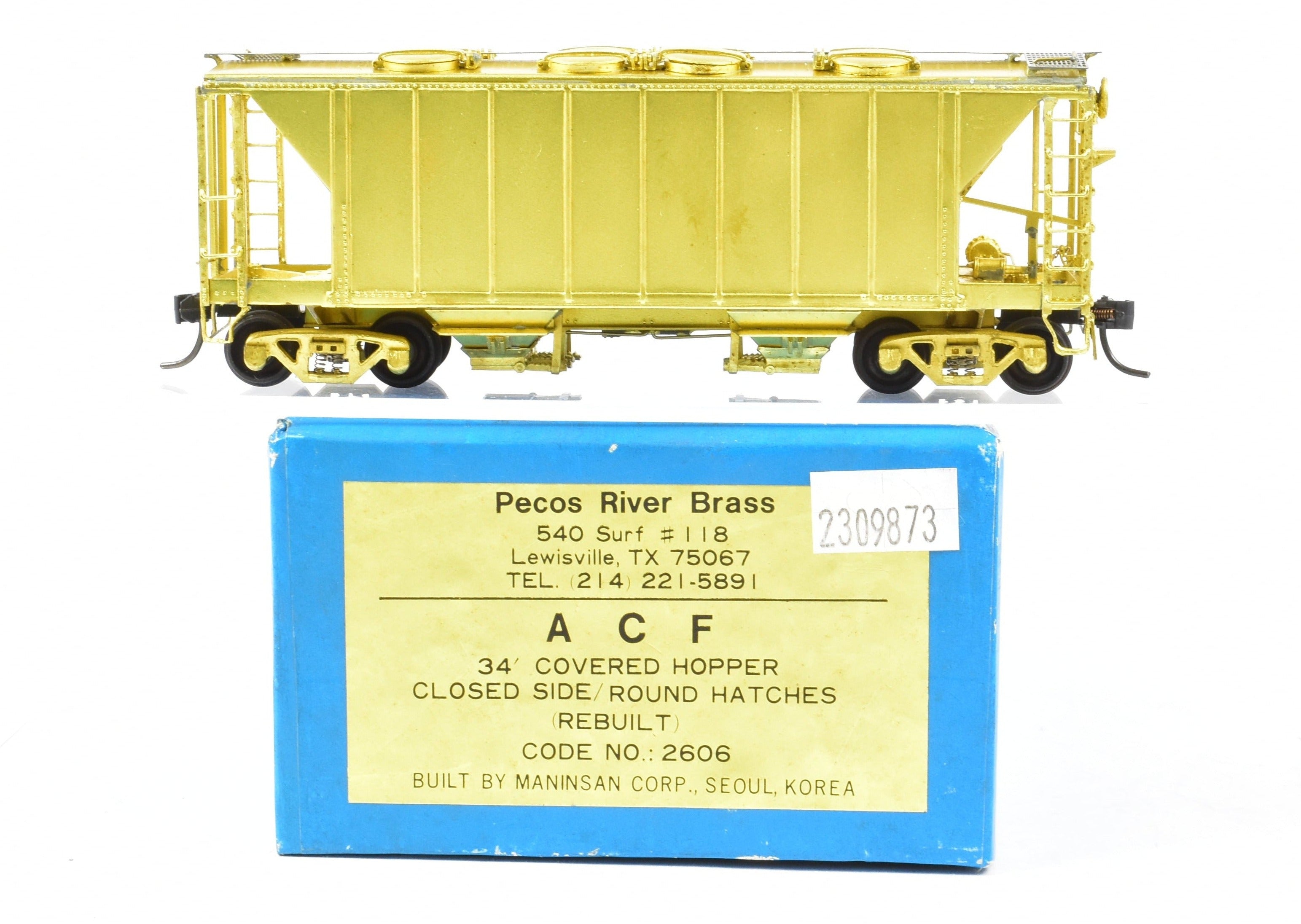 Rebuilt HO Brass 34' Covered Hopper with Round Hatches by Pecos River