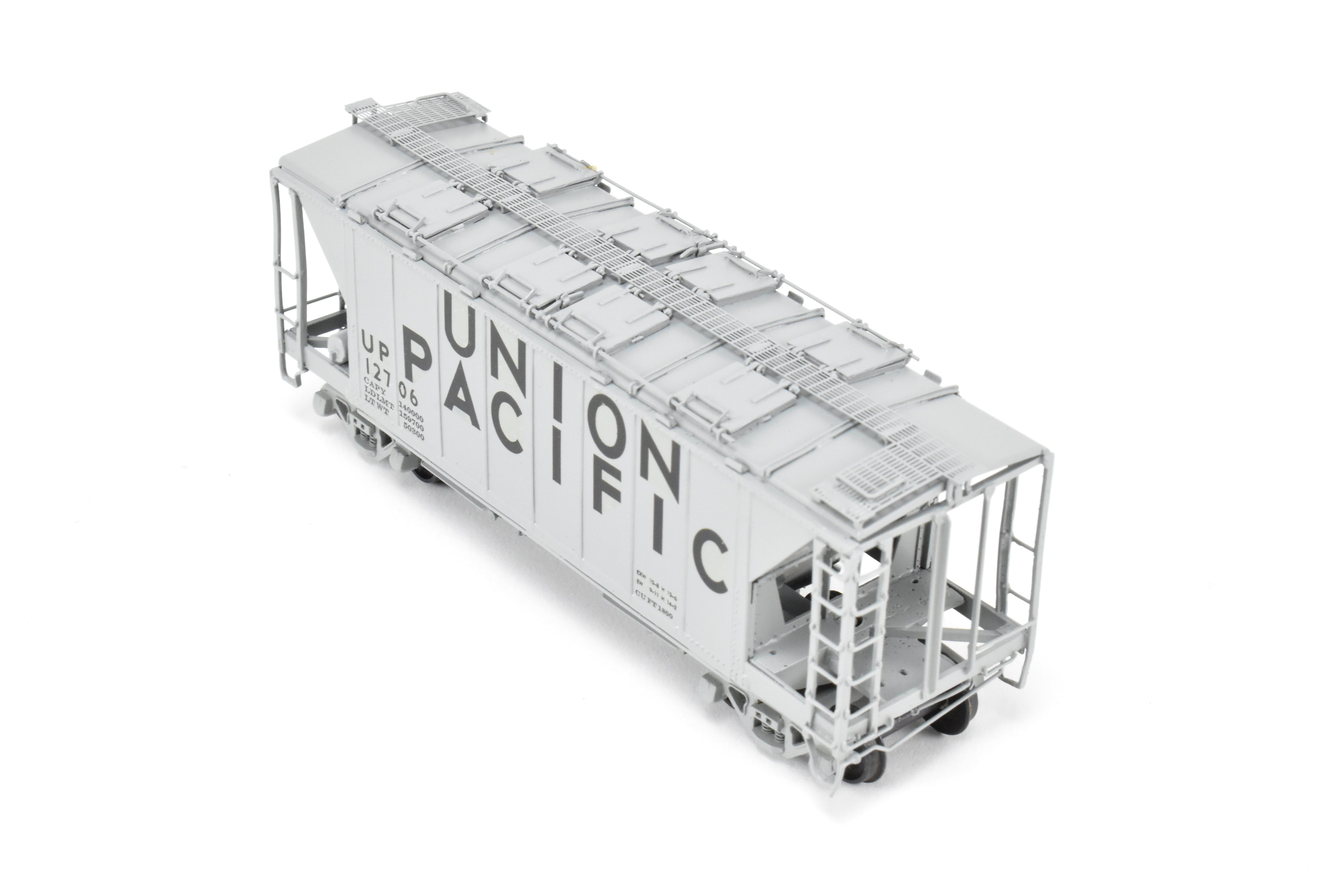 High - Quality HO Scale Brass Union Pacific ACF 34 - Foot Covered Hopper Model with Closed Sides and Square Hatches, Pecos River Brass Brand, CP #12706