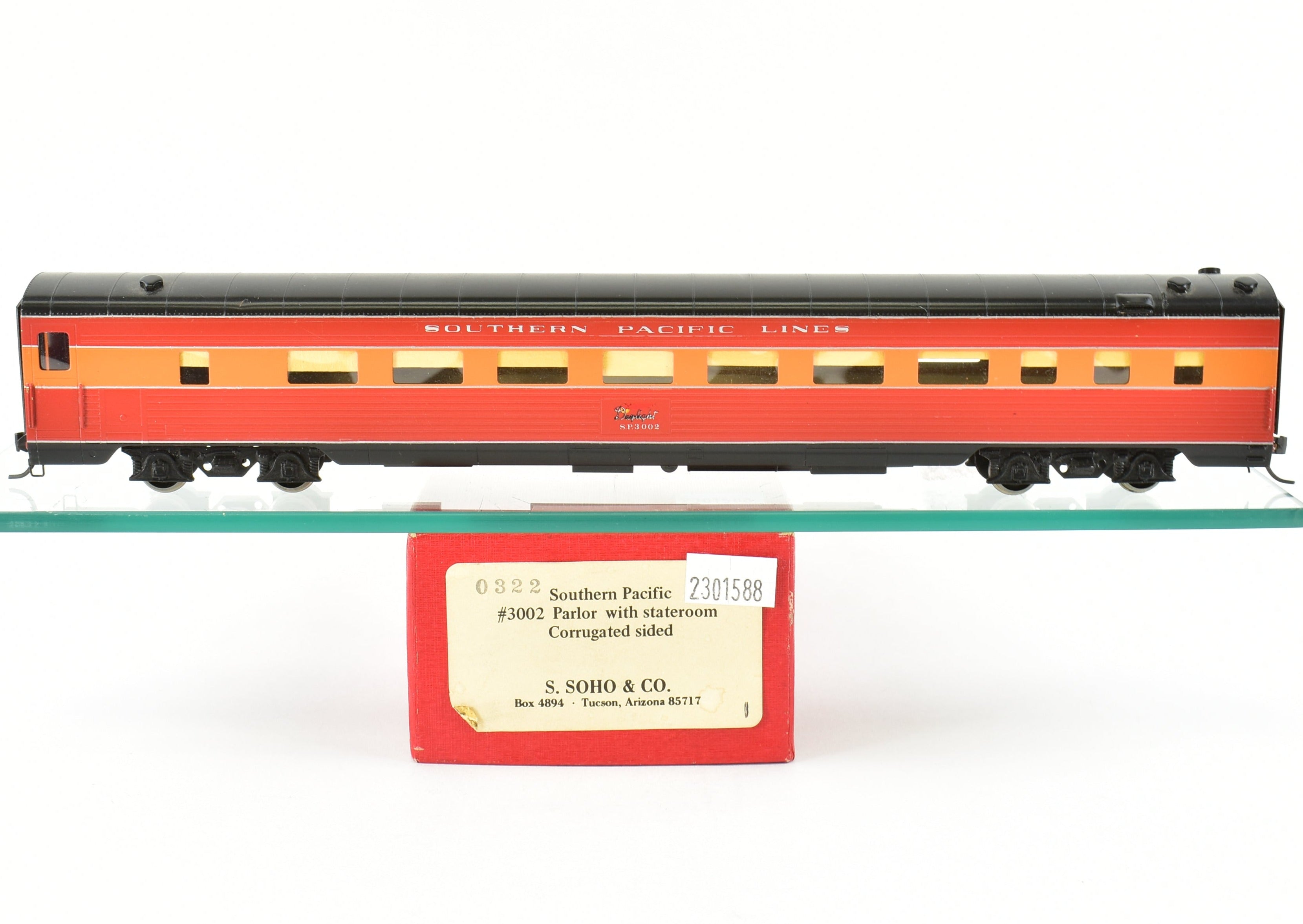 HO Scale Brass Soho Southern Pacific #3002 Custom Painted Parlor Car with Stateroom for Model Trains