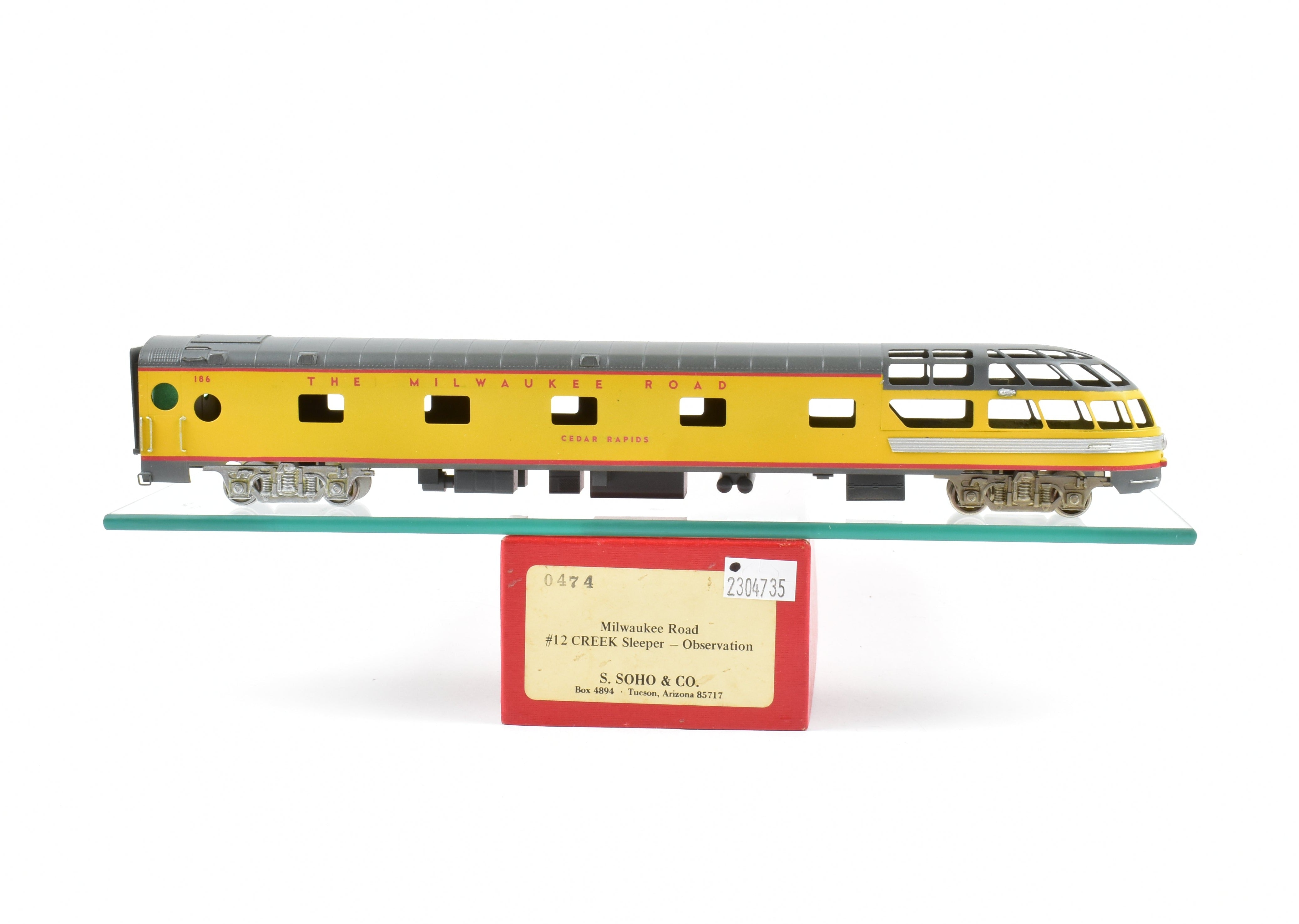 HO Scale Brass Soho Milwaukee Road Creek Series Custom Painted Sleeper - Observation Model Train Car for Cedar Rapids