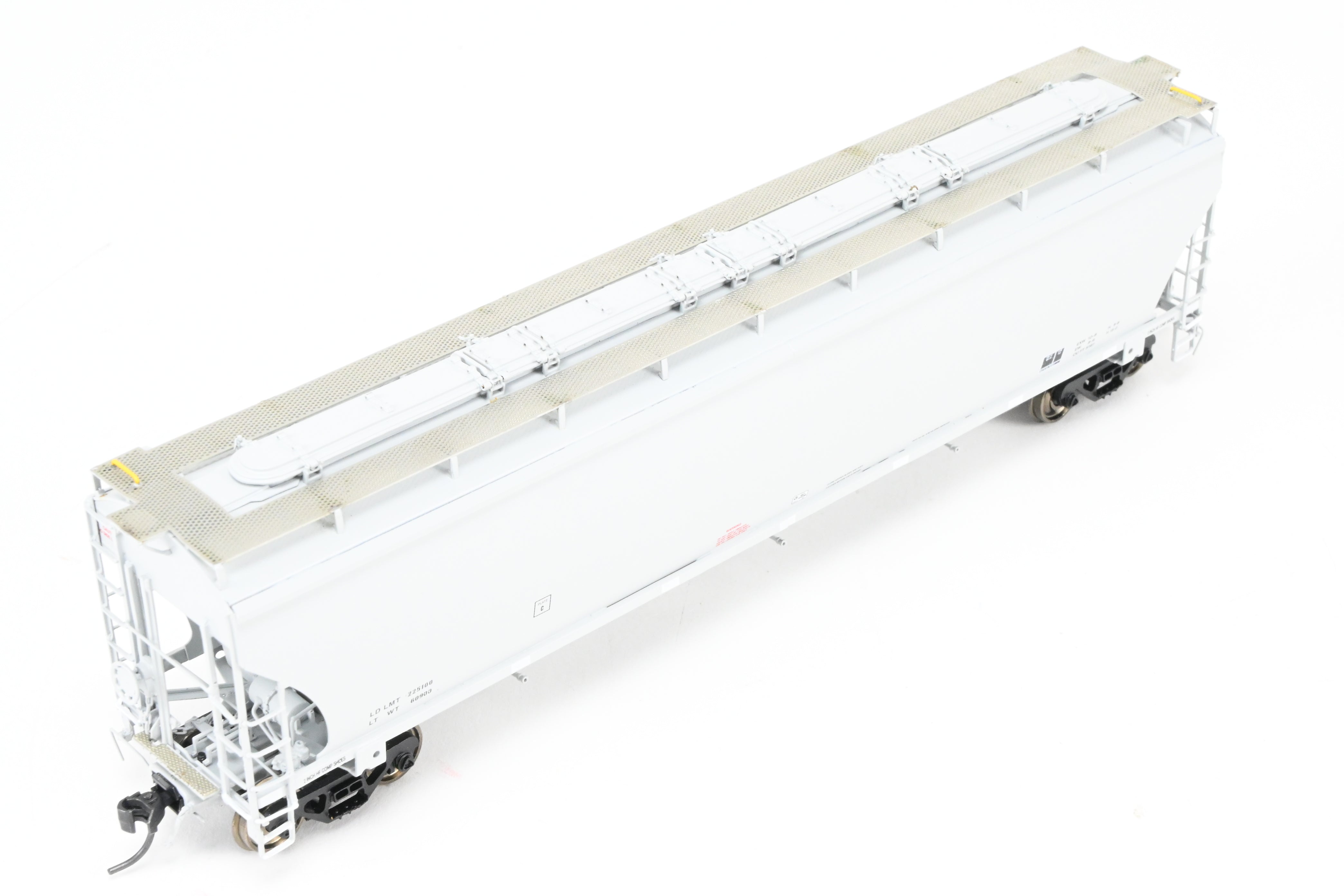 HO Scale Brass Model of Pecos River Brass's Trinity 5161 CF Covered Hopper Freight Car in FP Grey with Data Only Lettering