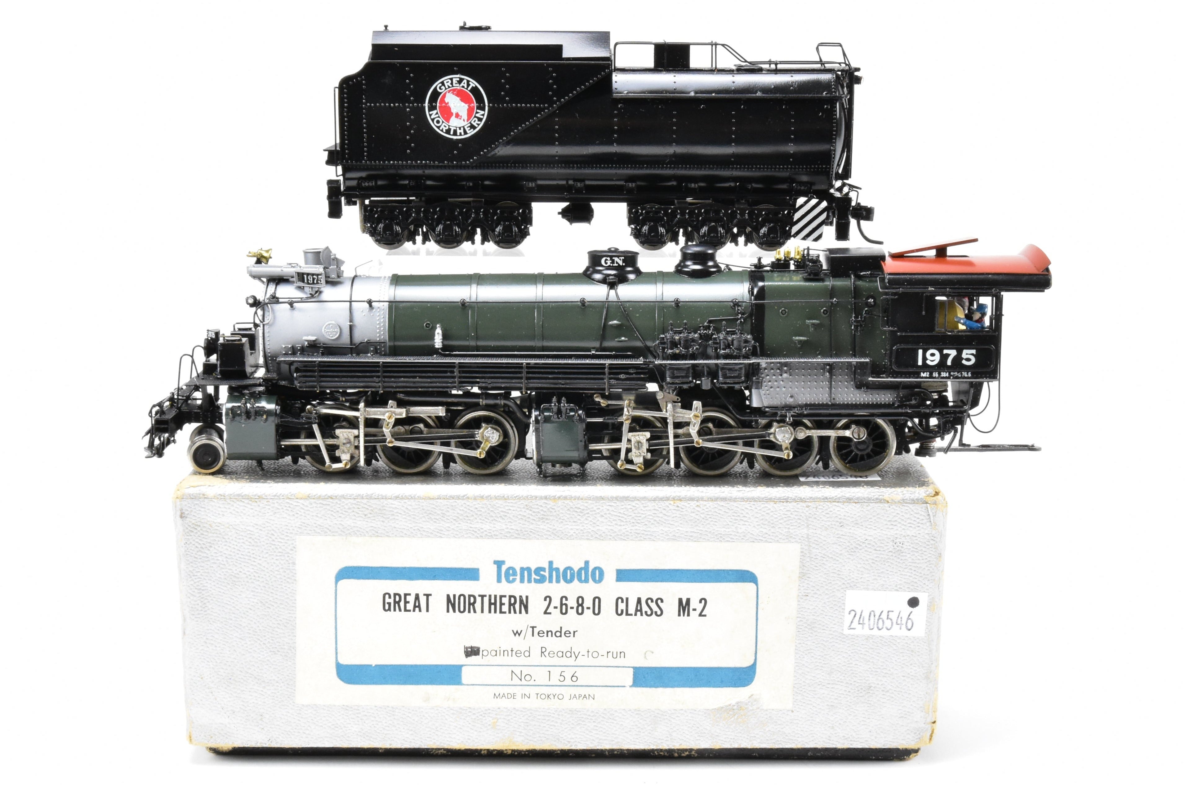 HO Scale Brass PFM - Tenshodo GN - Great Northern 2-6-8-0 Class M-2 Model Locomotive 1964 Run with Can Motor Upgrade and Professional Paint Job No. 1975