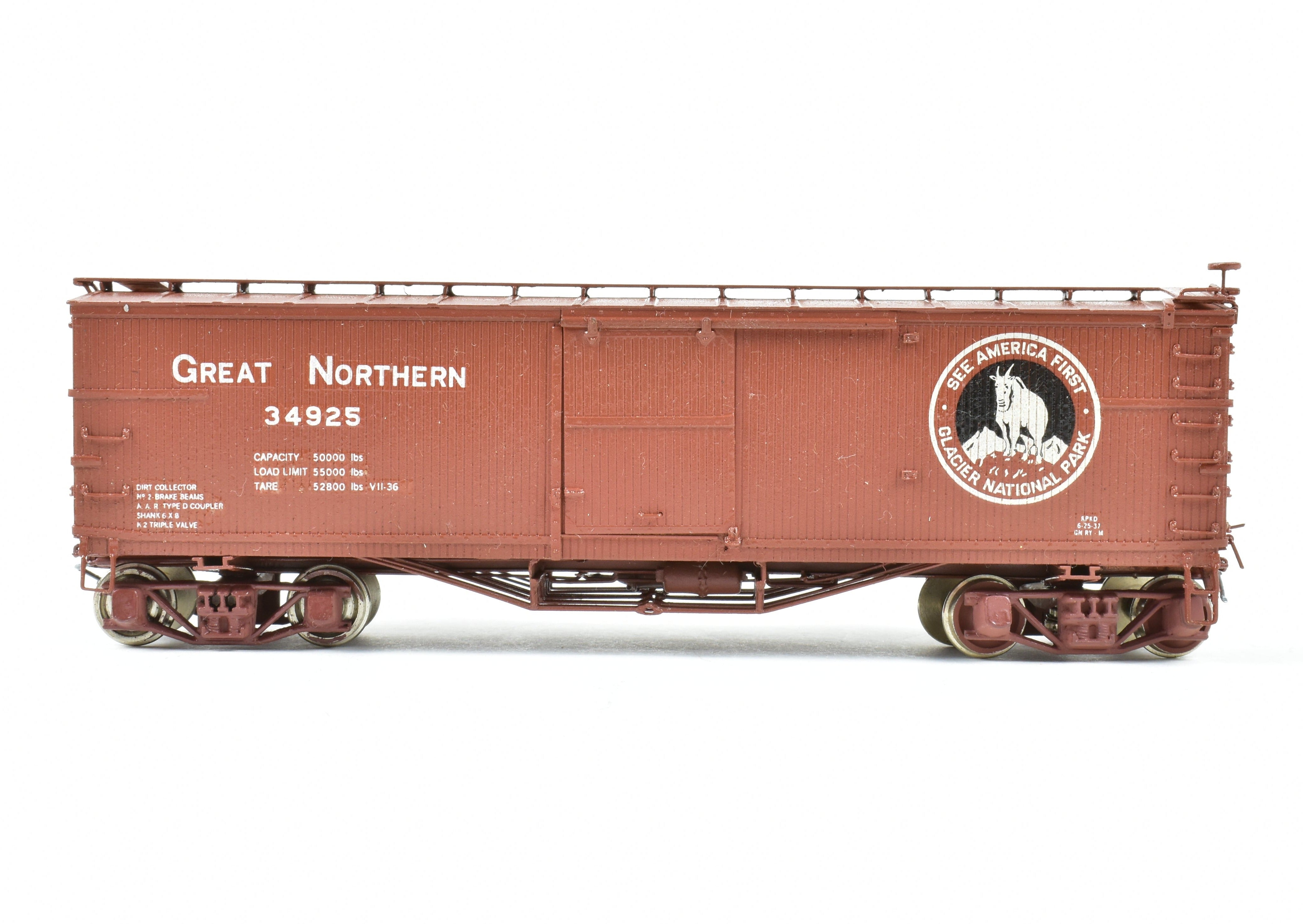 HO Scale Brass Nickel Plated Great Northern 40-Foot Boxcar Model with AB Brake System, Custom Painted Boxcar No. 34925 by Nickel Plate Products
