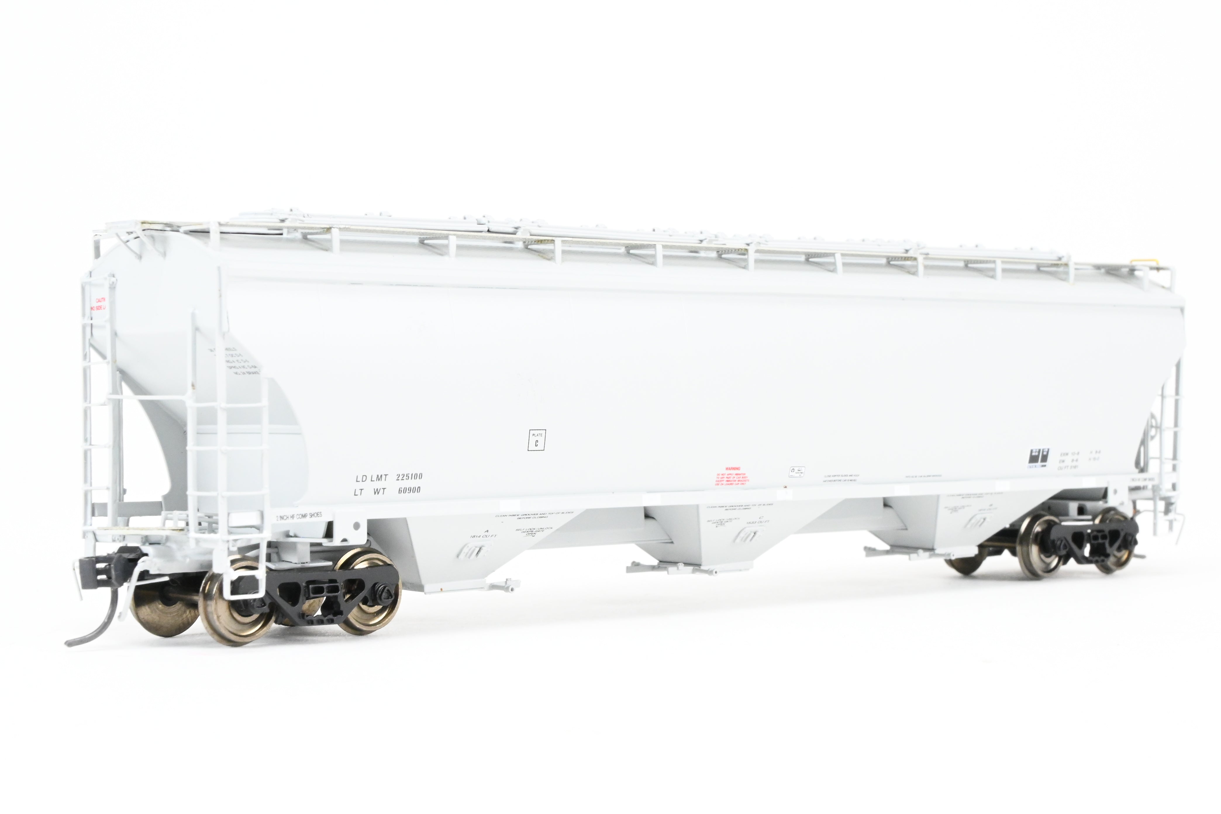 HO Scale Brass Model of Pecos River Brass's Trinity 5161 CF Covered Hopper Freight Car in FP Grey with Data Only Lettering