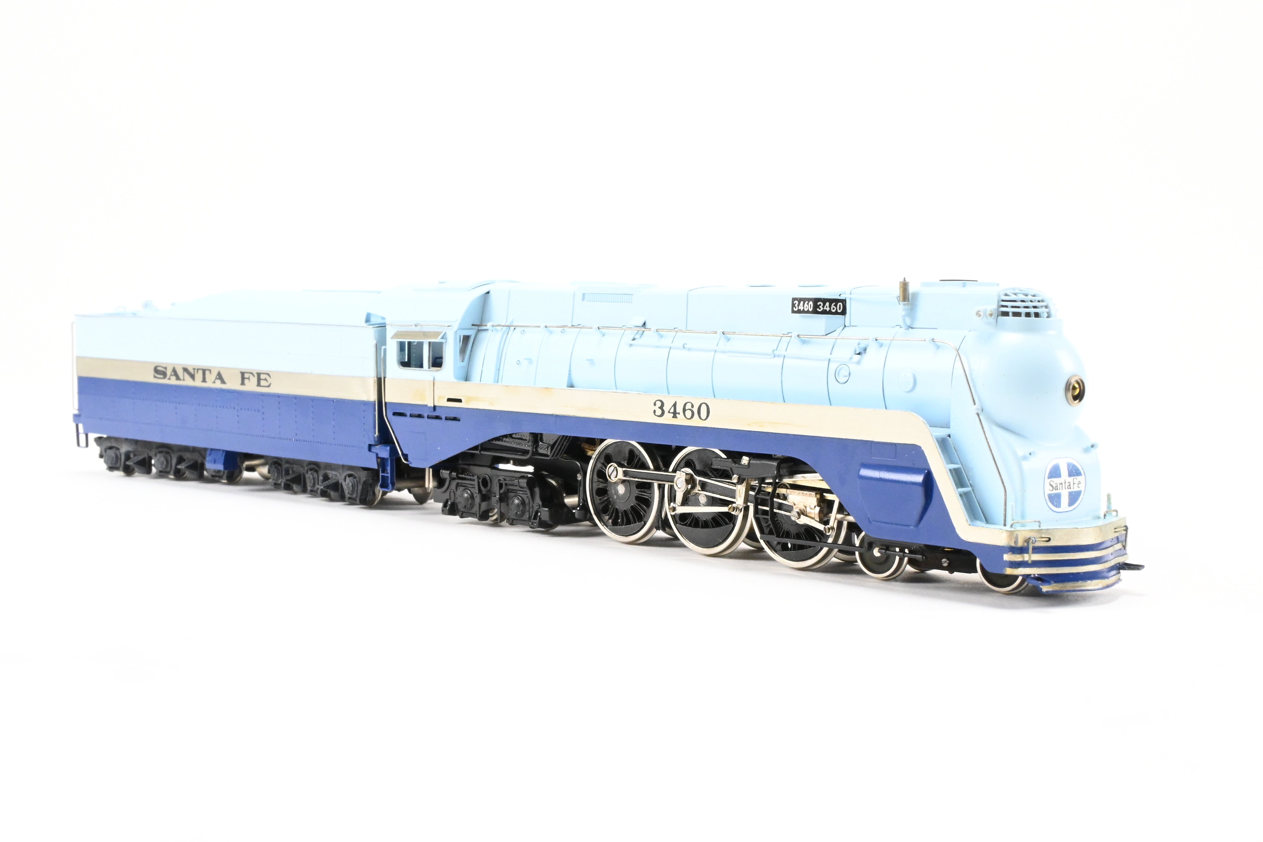 HO Scale Brass Model Train - Tenshodo ATSF Santa Fe 4-6-4 Steam Locomotive No. 3460 The Blue Goose Hudson - 1971 Run with Minor Foam Damage