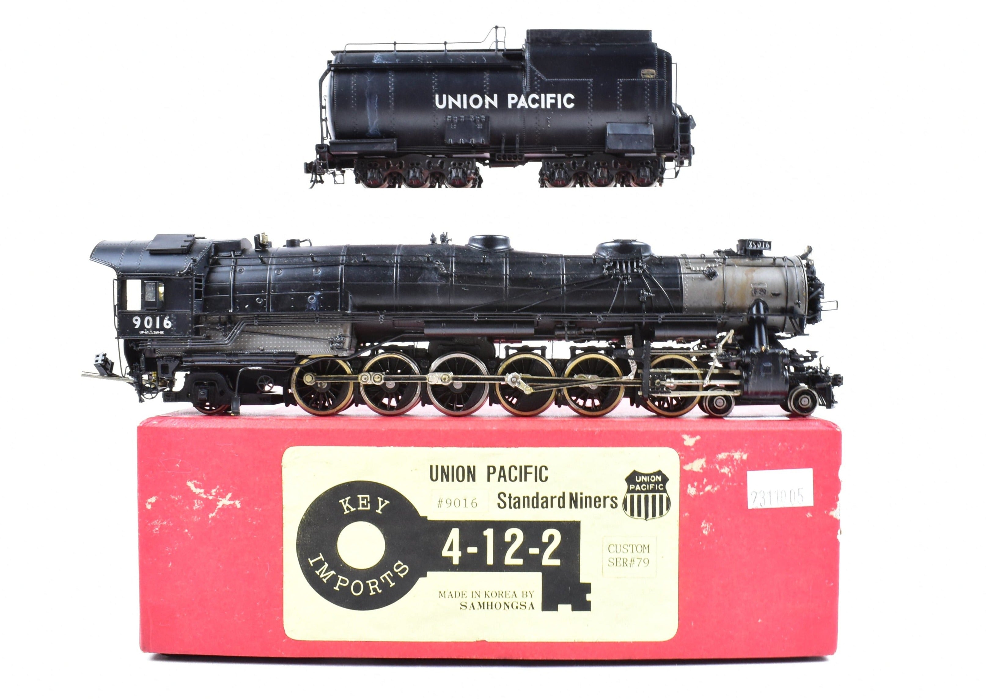 HO Scale Brass Key Imports Union Pacific 4-12-2 Standard Steam Locomotive of the 9000 Series, Specifically Standard Niners #9016 with Light Weathering Effect
