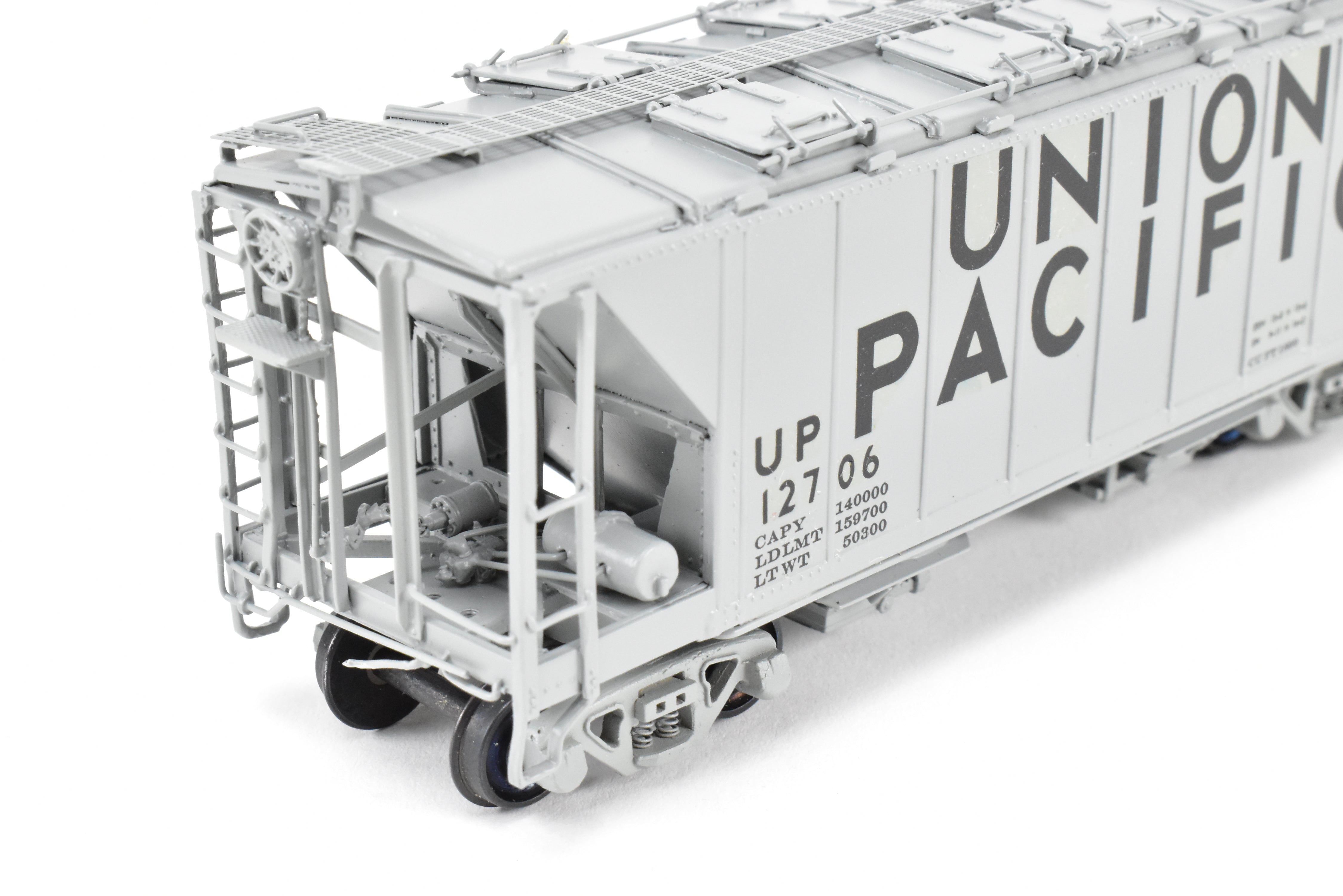 High - Quality HO Scale Brass Union Pacific ACF 34 - Foot Covered Hopper Model with Closed Sides and Square Hatches, Pecos River Brass Brand, CP #12706