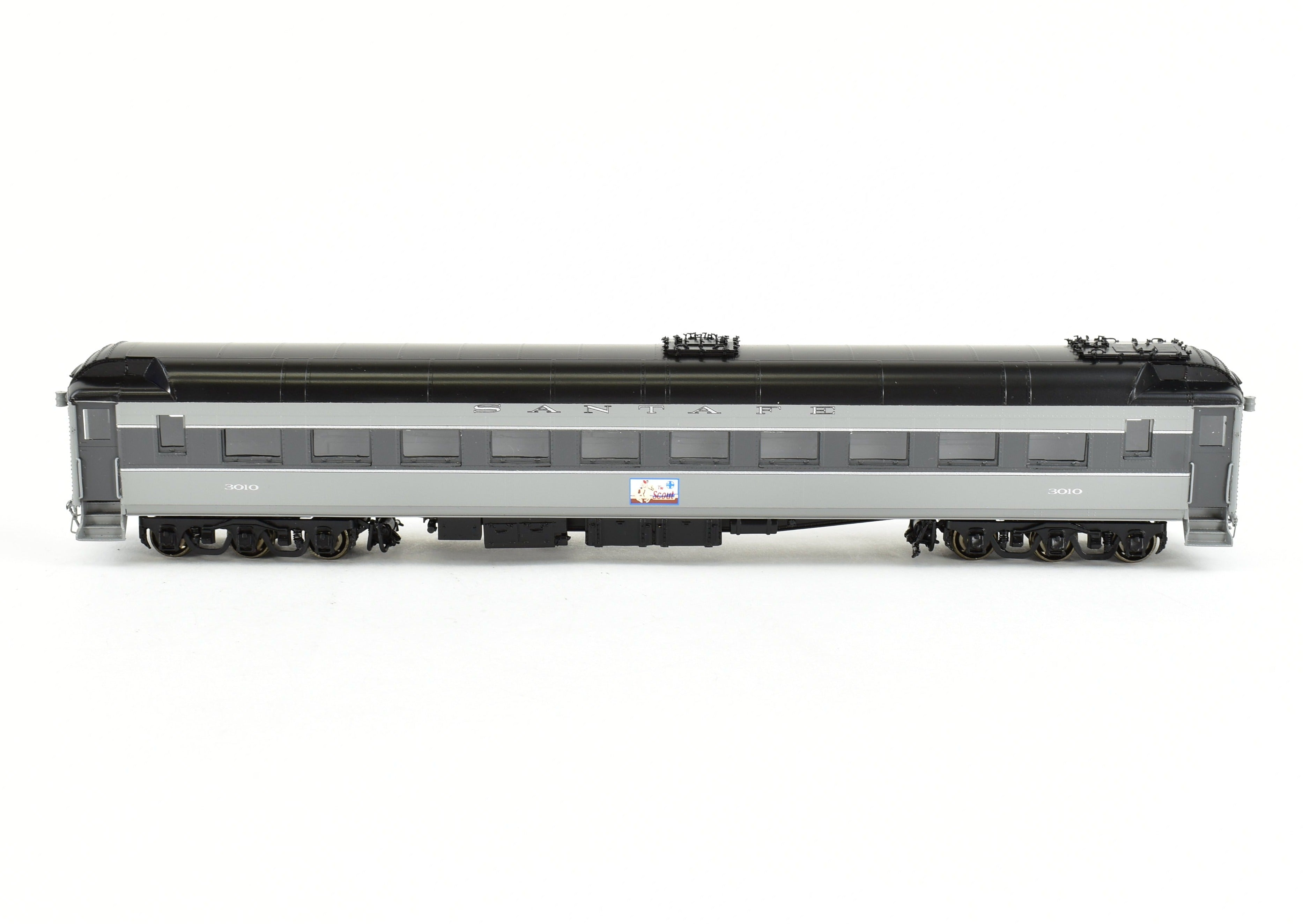 HO Scale Brass Model of Pecos River Brass ATSF - Santa Fe Heavyweight 3000 Series Chair Car FP Grey Named 'The Scout'