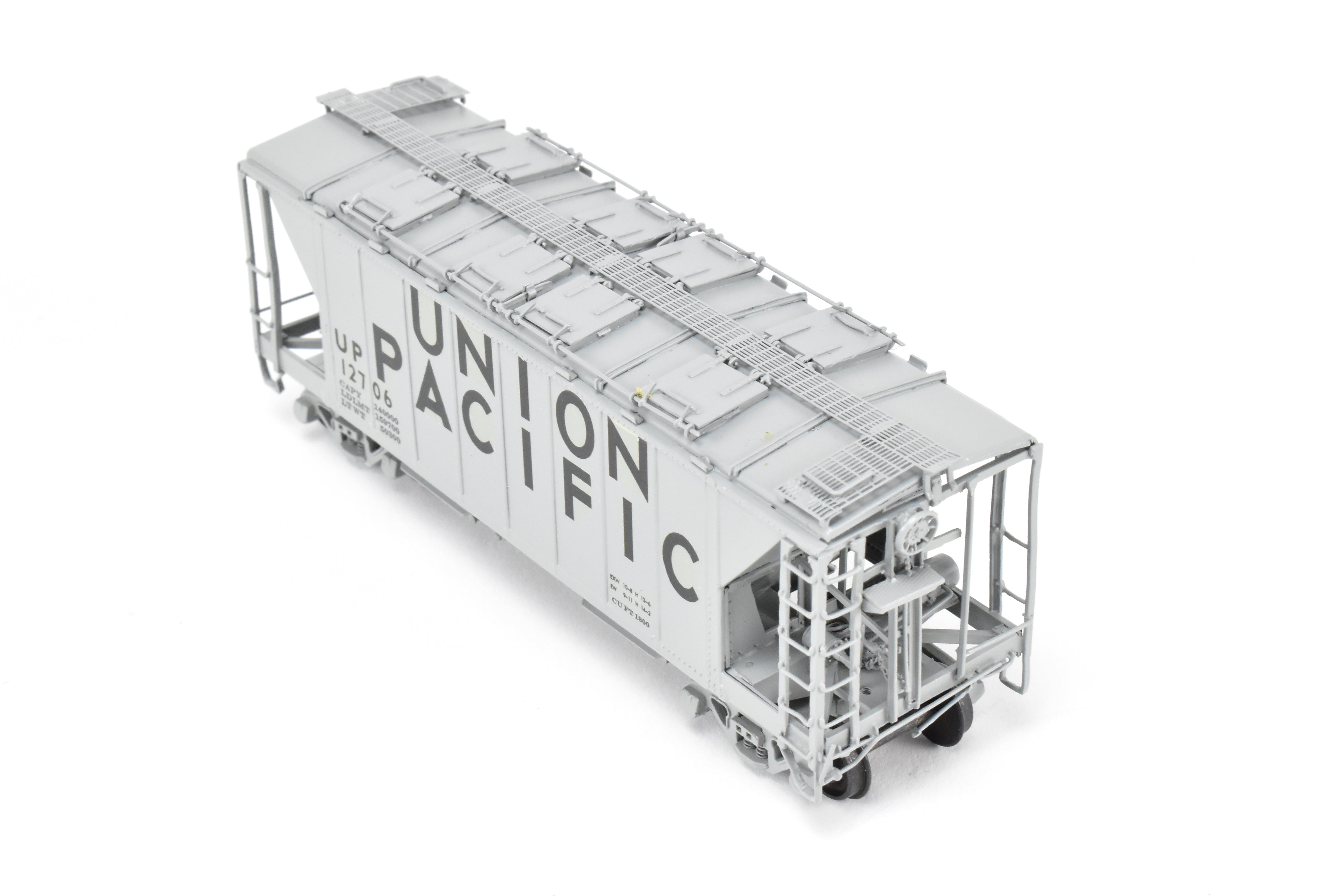 High - Quality HO Scale Brass Union Pacific ACF 34 - Foot Covered Hopper Model with Closed Sides and Square Hatches, Pecos River Brass Brand, CP #12706