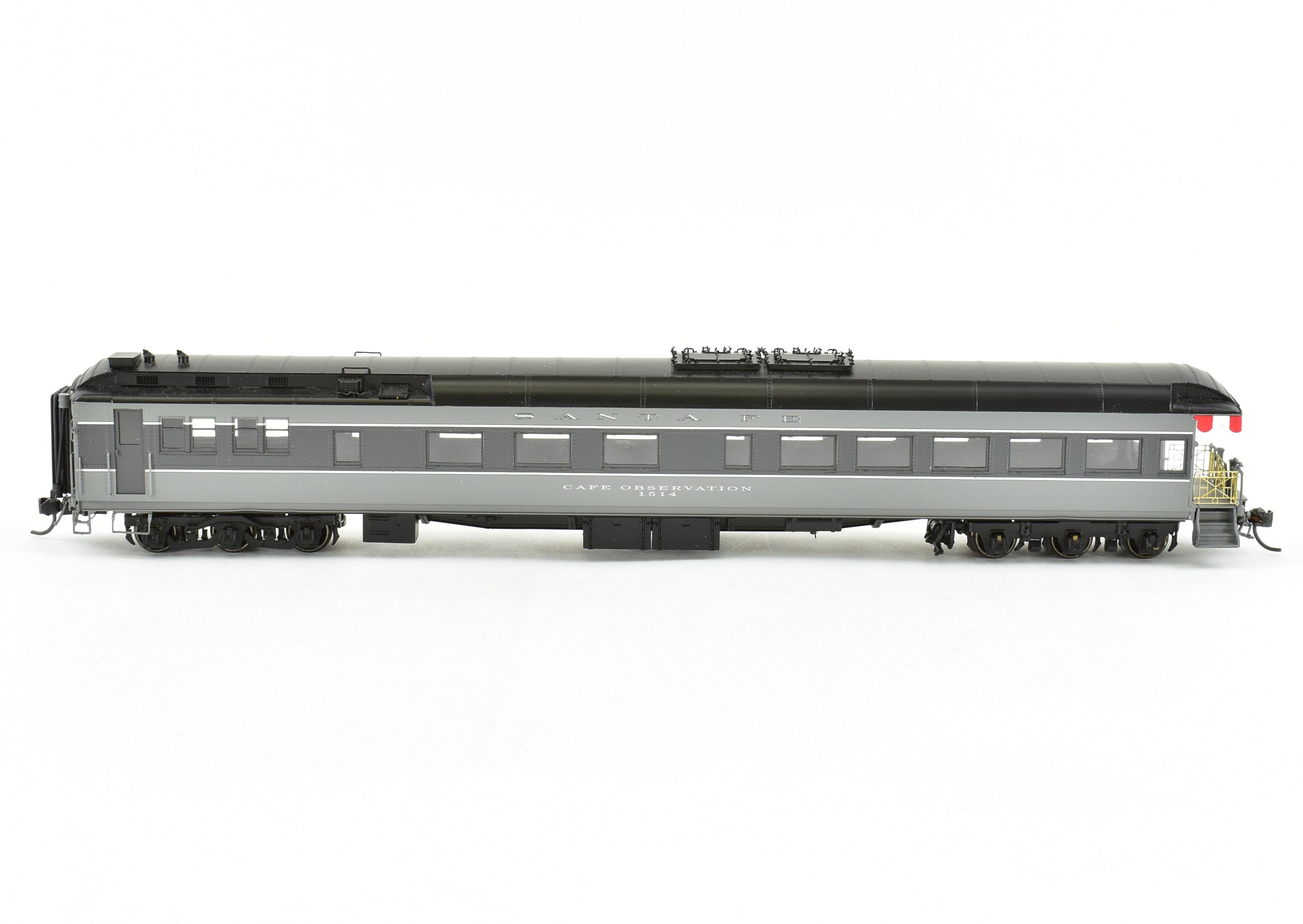 HO Scale Brass Model of Pecos River Brass ATSF - Santa Fe 80 - Foot Cafe Observation Car #1514 in Two - Tone Grey Finish for Model Train Enthusiasts
