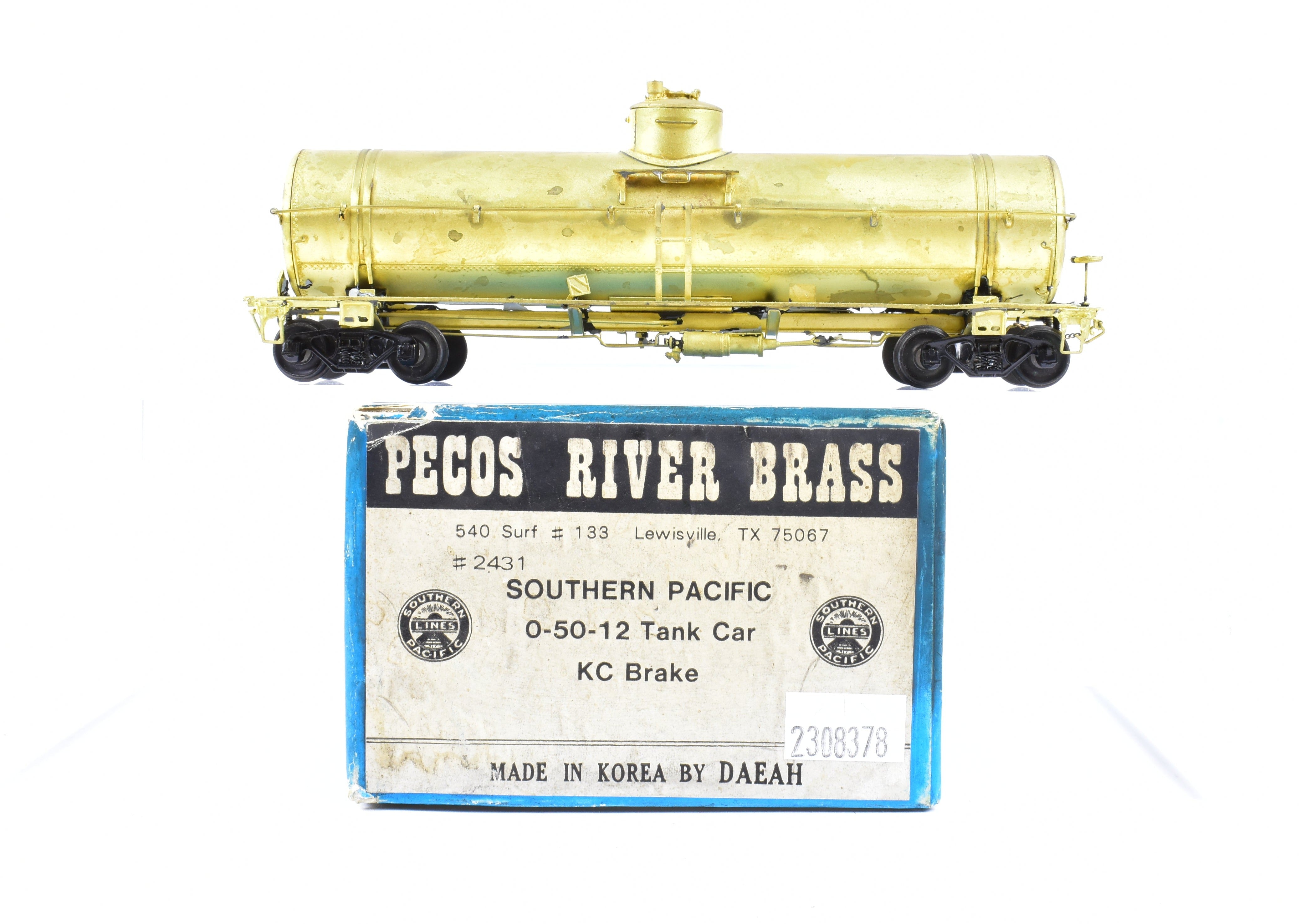 HO Scale Brass Model of Southern Pacific O - 50 - 12 Tank Car by Pecos River Brass with KC Brake System