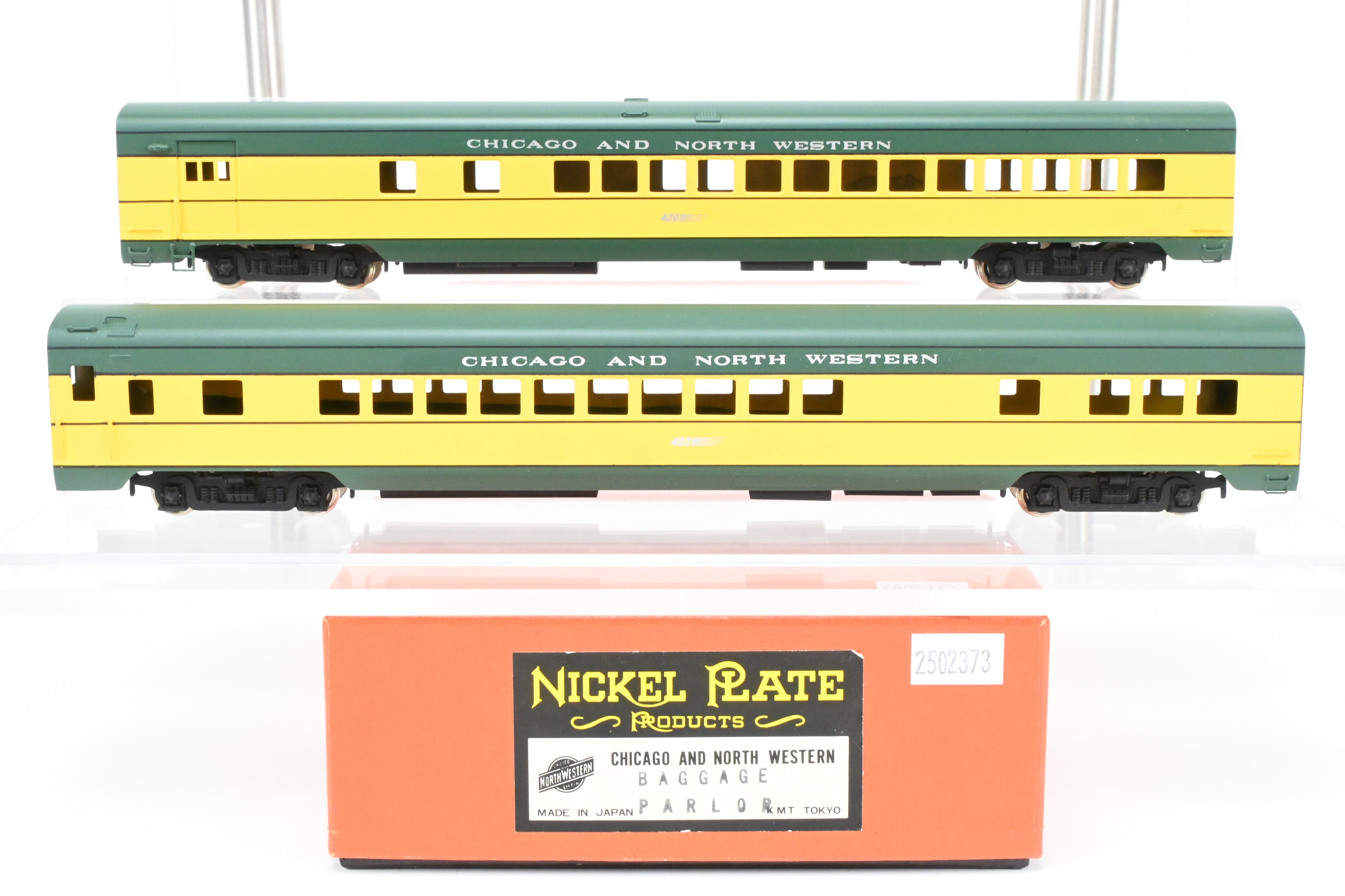 High - Quality HO Scale Brass Nickel Plate Products (NPP) Chicago & Northwestern (C&NW) Baggage and Parlor Car Set with Factory Painting
