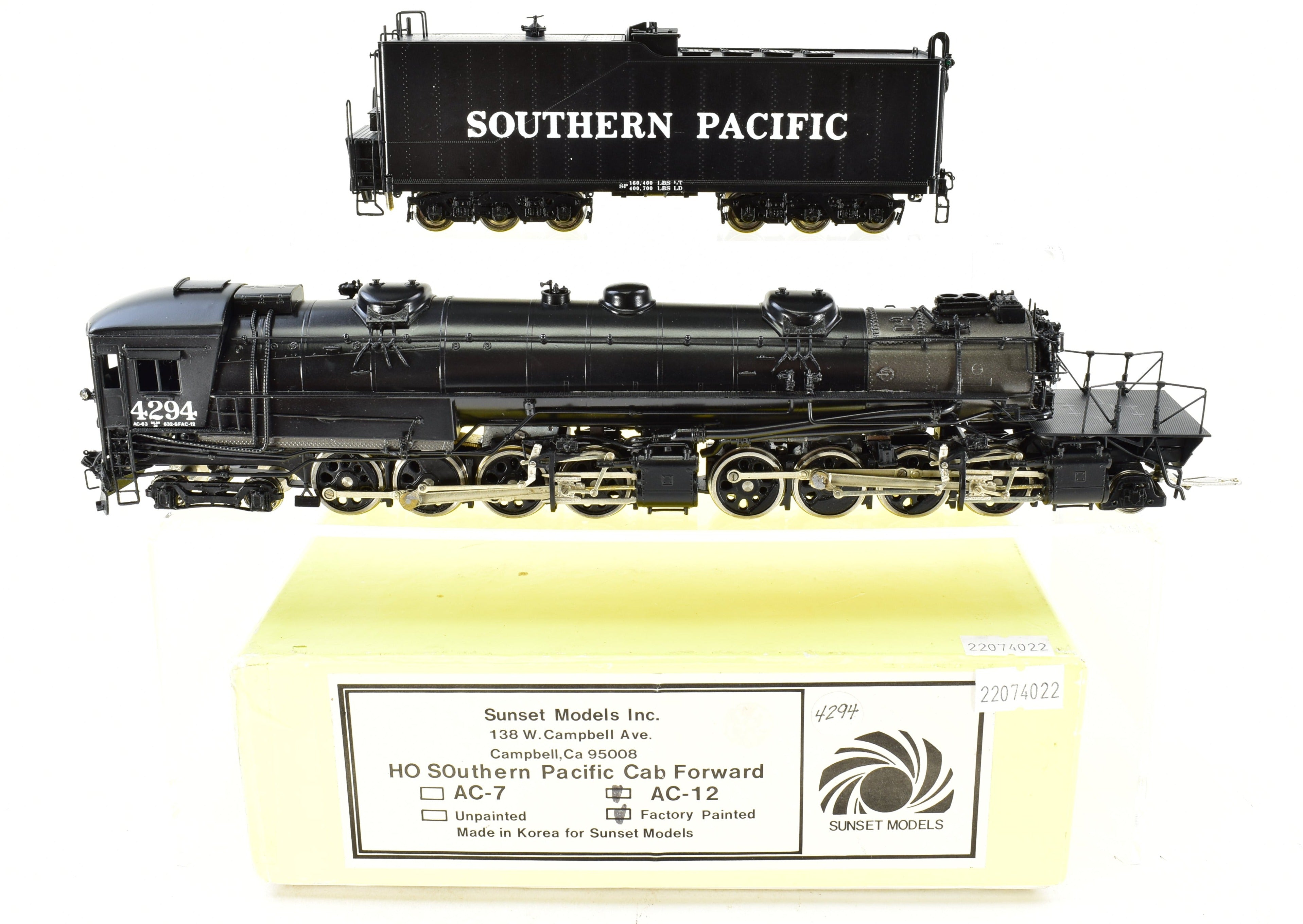 HO Scale Brass Model Train - Sunset Models Southern Pacific AC - 12 4 - 8 - 8 - 2 Cab Forward Freight Locomotive, Road Number 4294