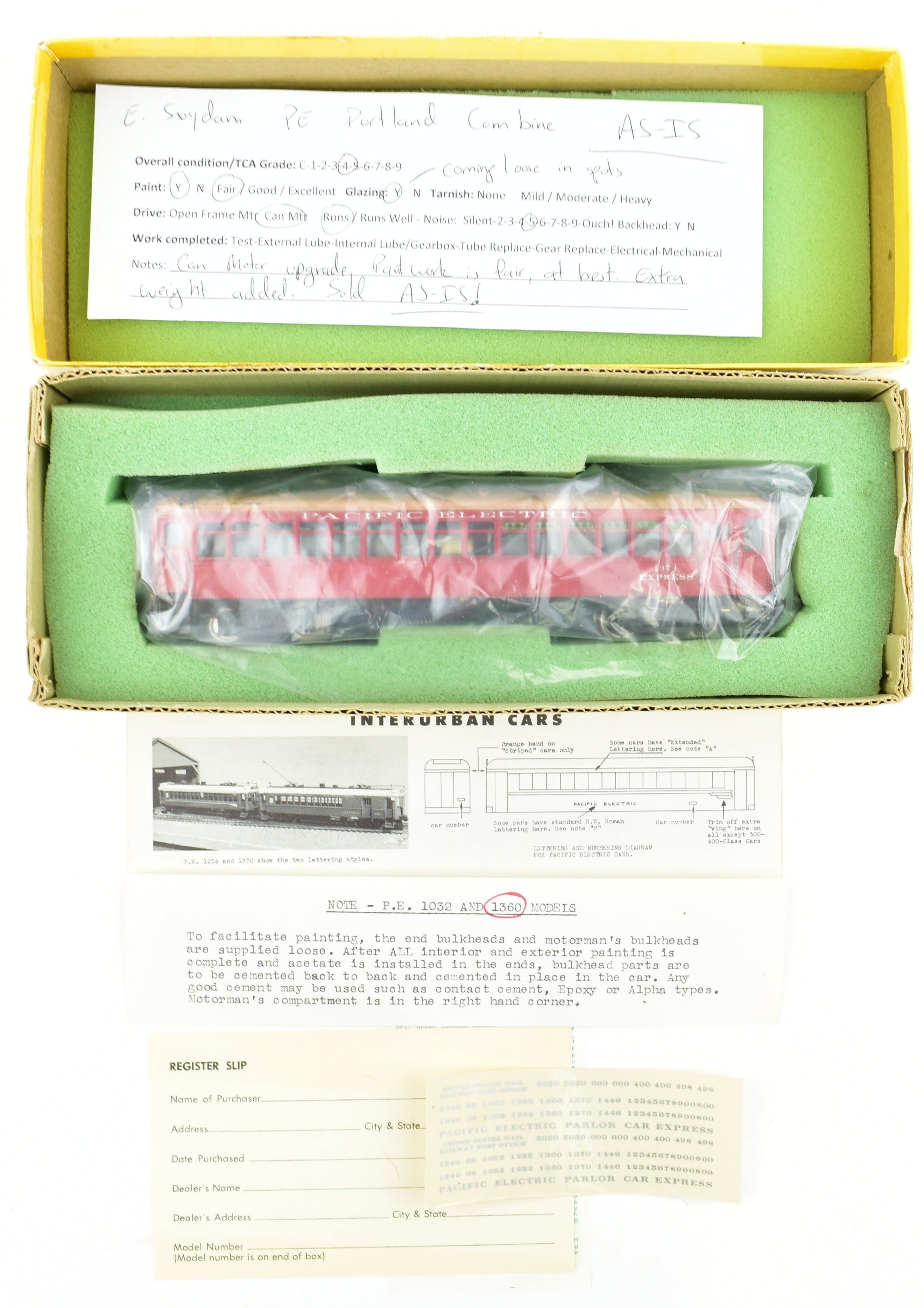 HO Brass Suydam Pacific Electric Portland Combine with Painted Can Motor - Sold As Is