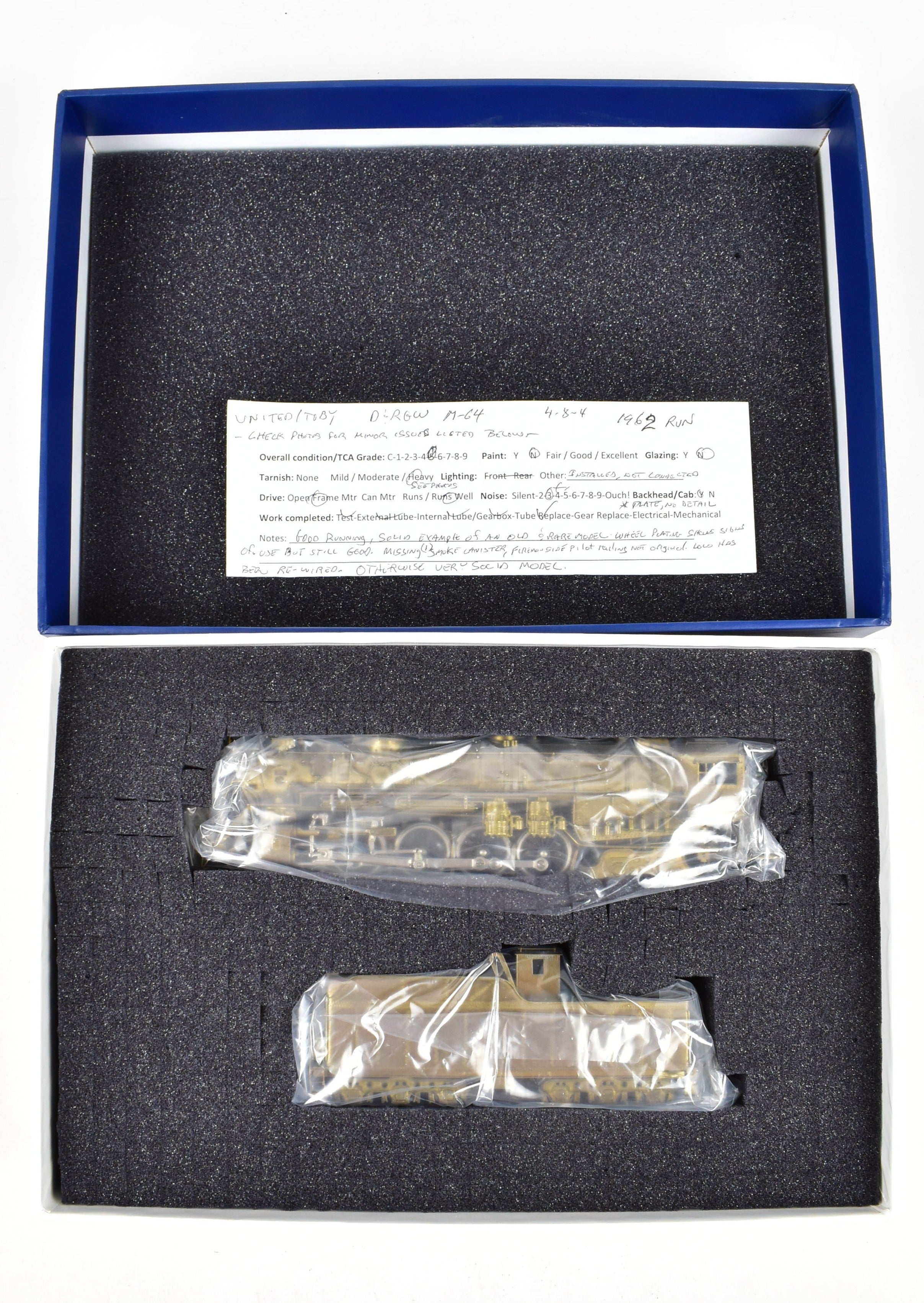 HO Scale Brass Pacific Fast Mail Model Train - Toby's Denver & Rio Grande Western 4-8-4 Class M-64 Crown Model REBOXX from 1962