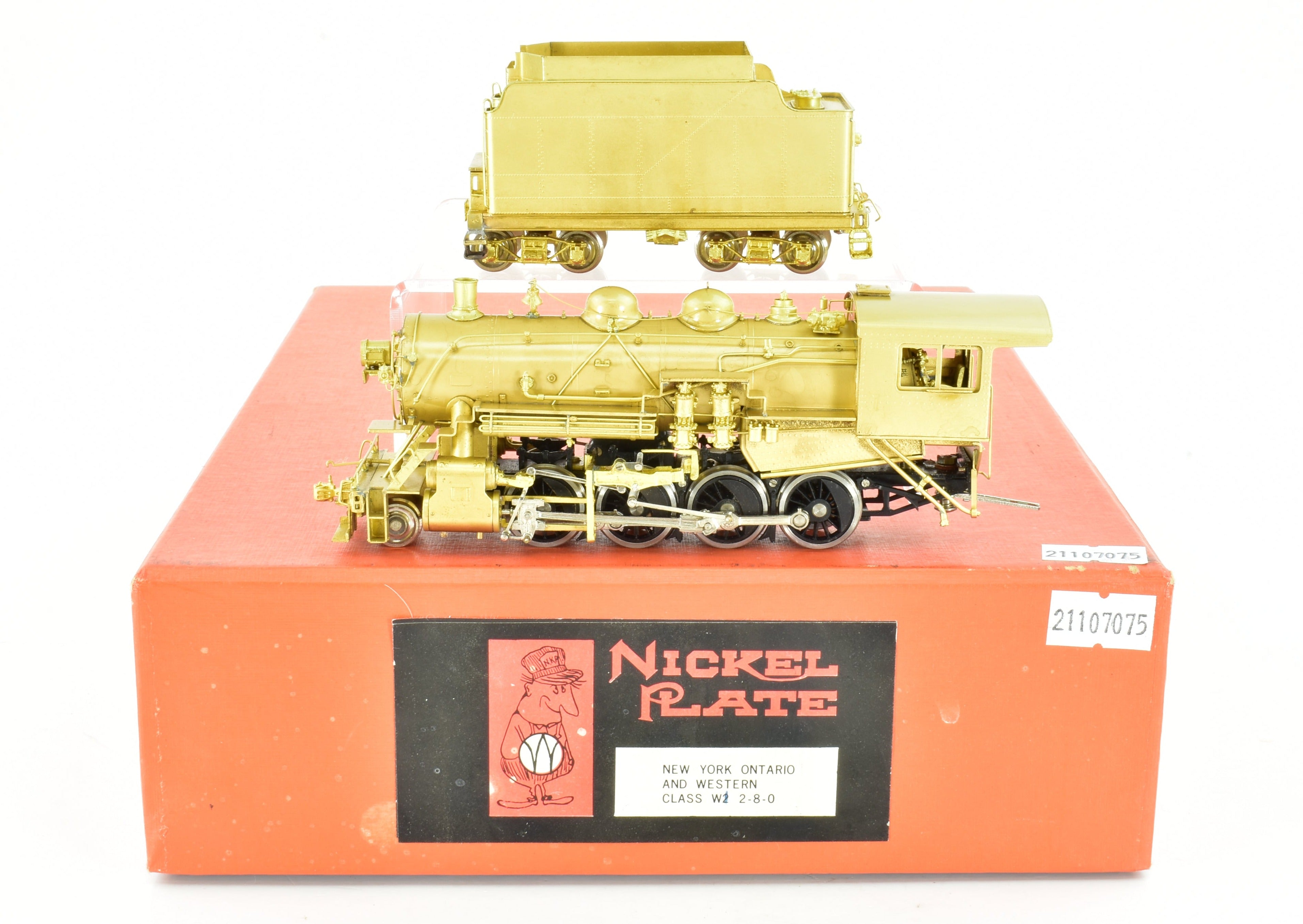 HO Scale Brass Nickel - Plated NPP (Nickel Plate Products) New York Ontario & Western Class W - 2 2 - 8 - 0 Locomotive with Side - Mounted Air Pumps Model