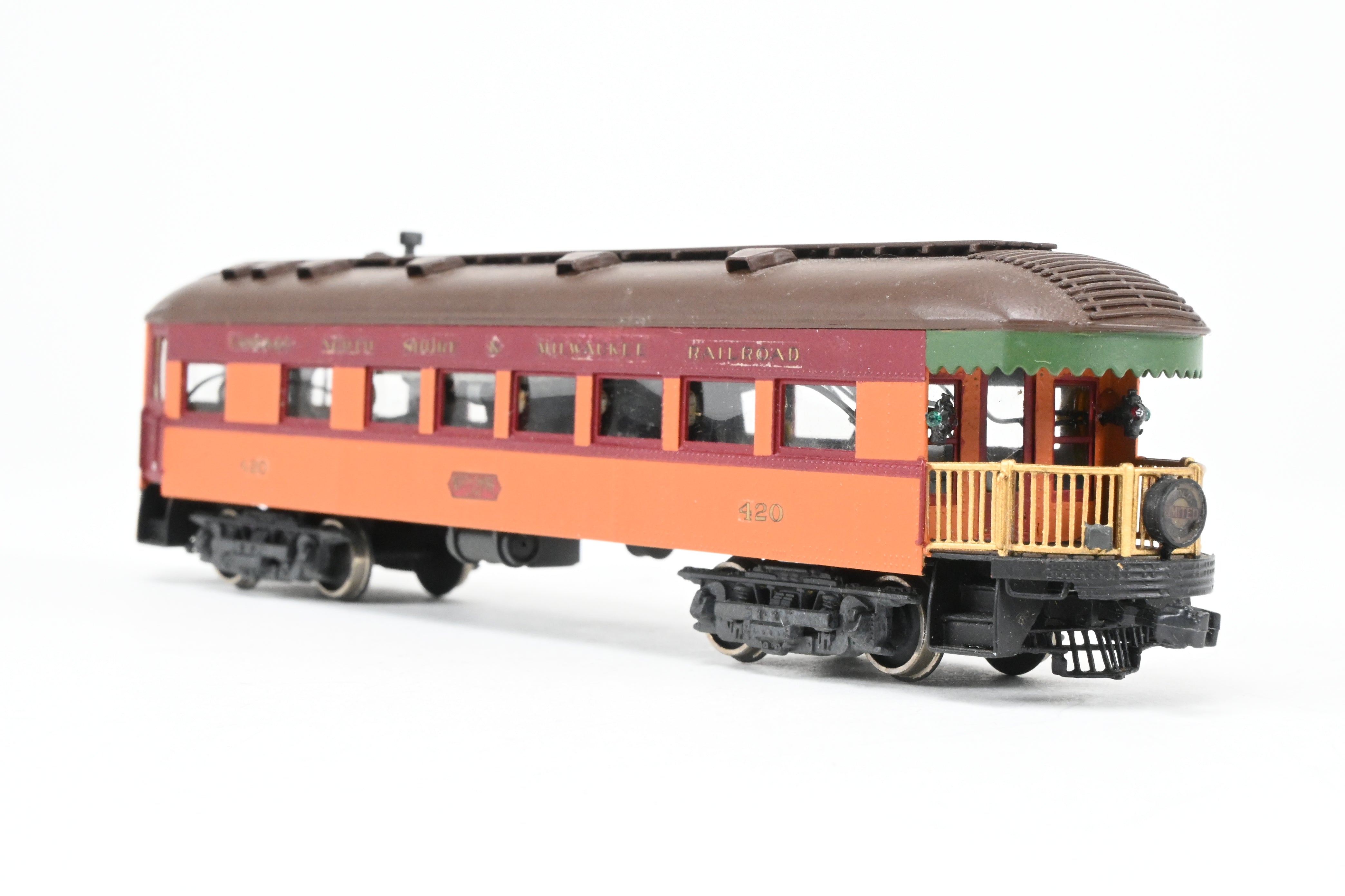 HO Scale Brass Model Parlor Observation Trailer - Midwest Trolley Museum CNS&M - North Shore Line No. 420 with Functioning Marker Lamps