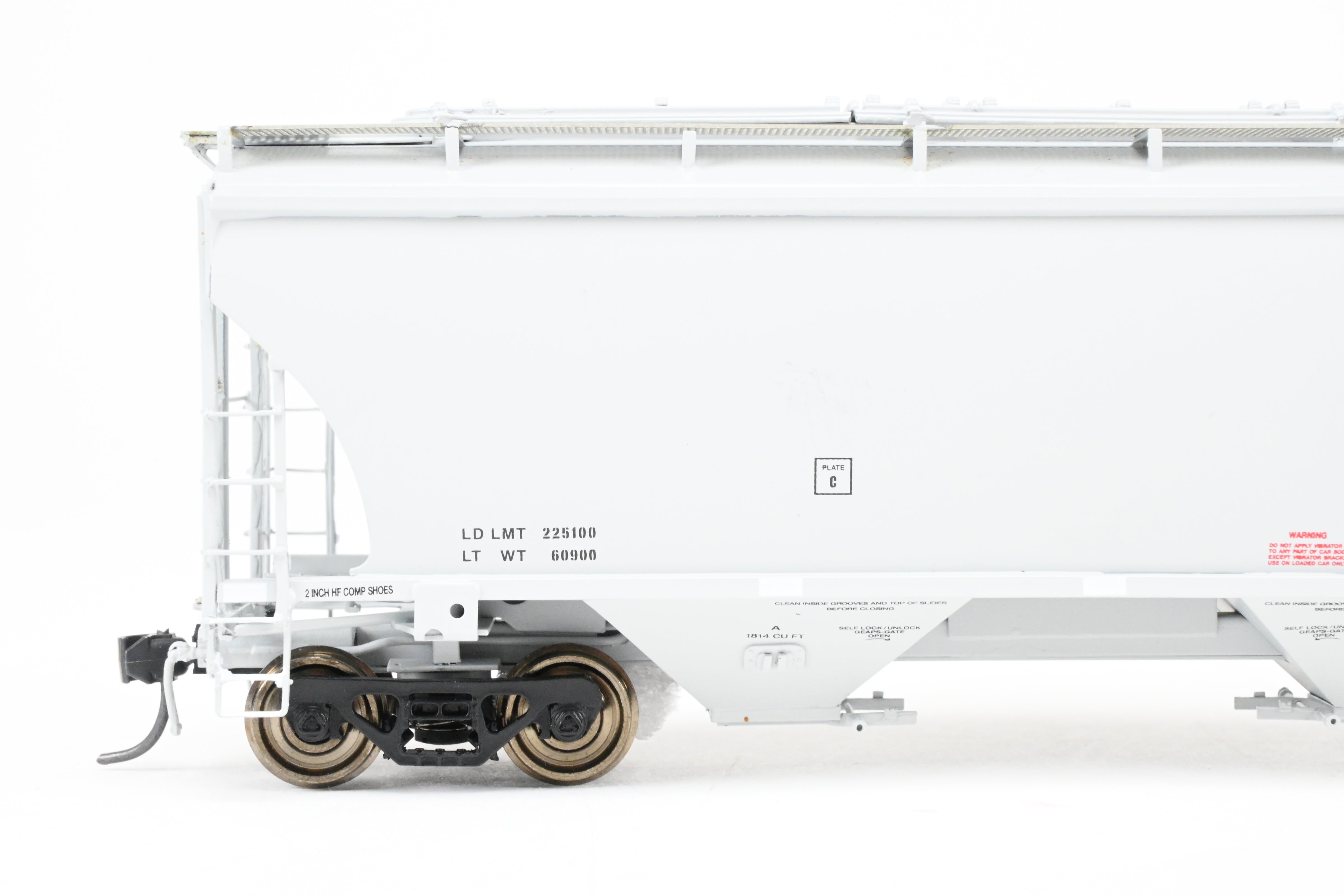 HO Scale Brass Model of Pecos River Brass's Trinity 5161 CF Covered Hopper Freight Car in FP Grey with Data Only Lettering