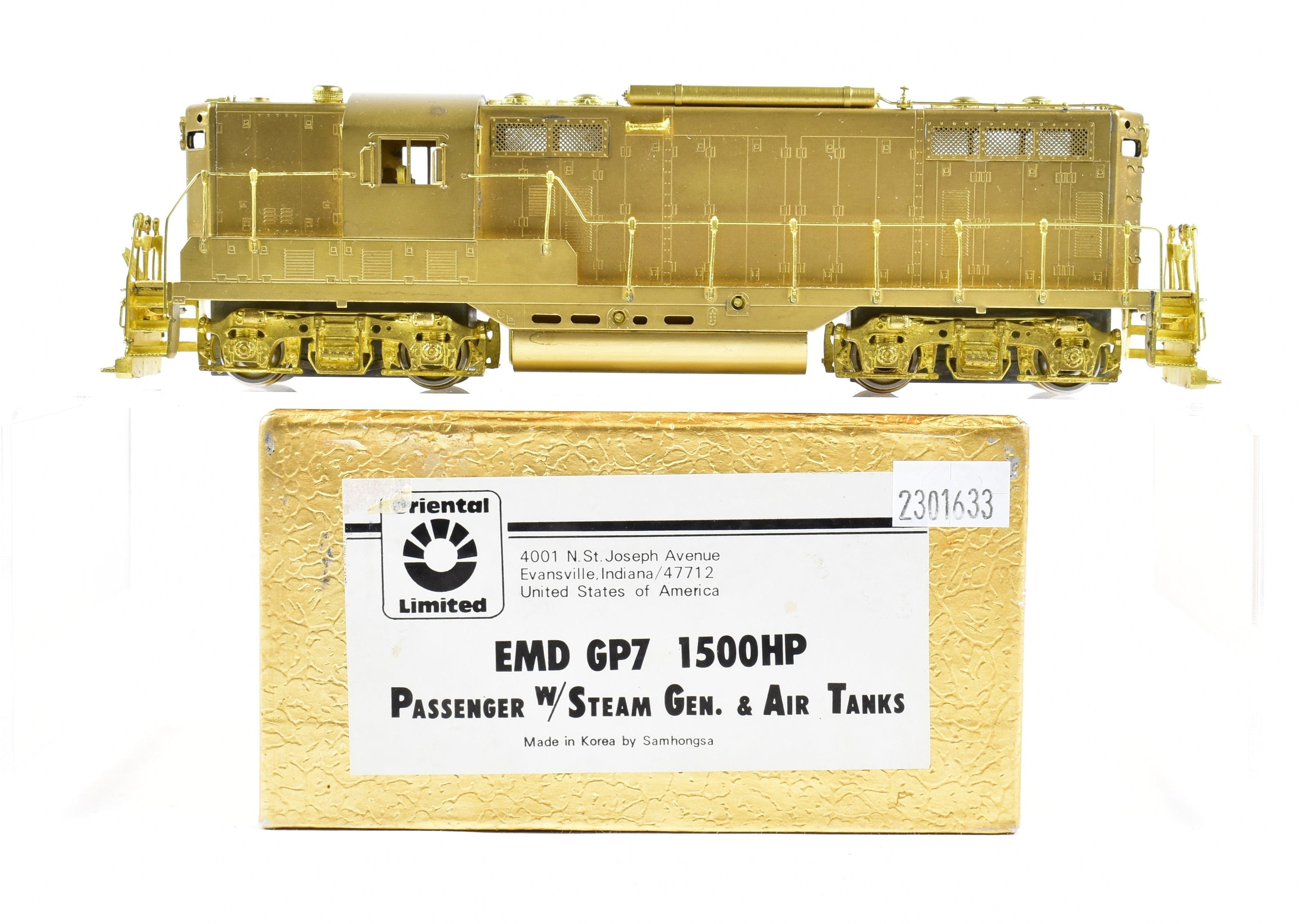 HO Brass Oriental Limited EMD GP7 1500 HP Non - Dynamic Passenger Model with Spares