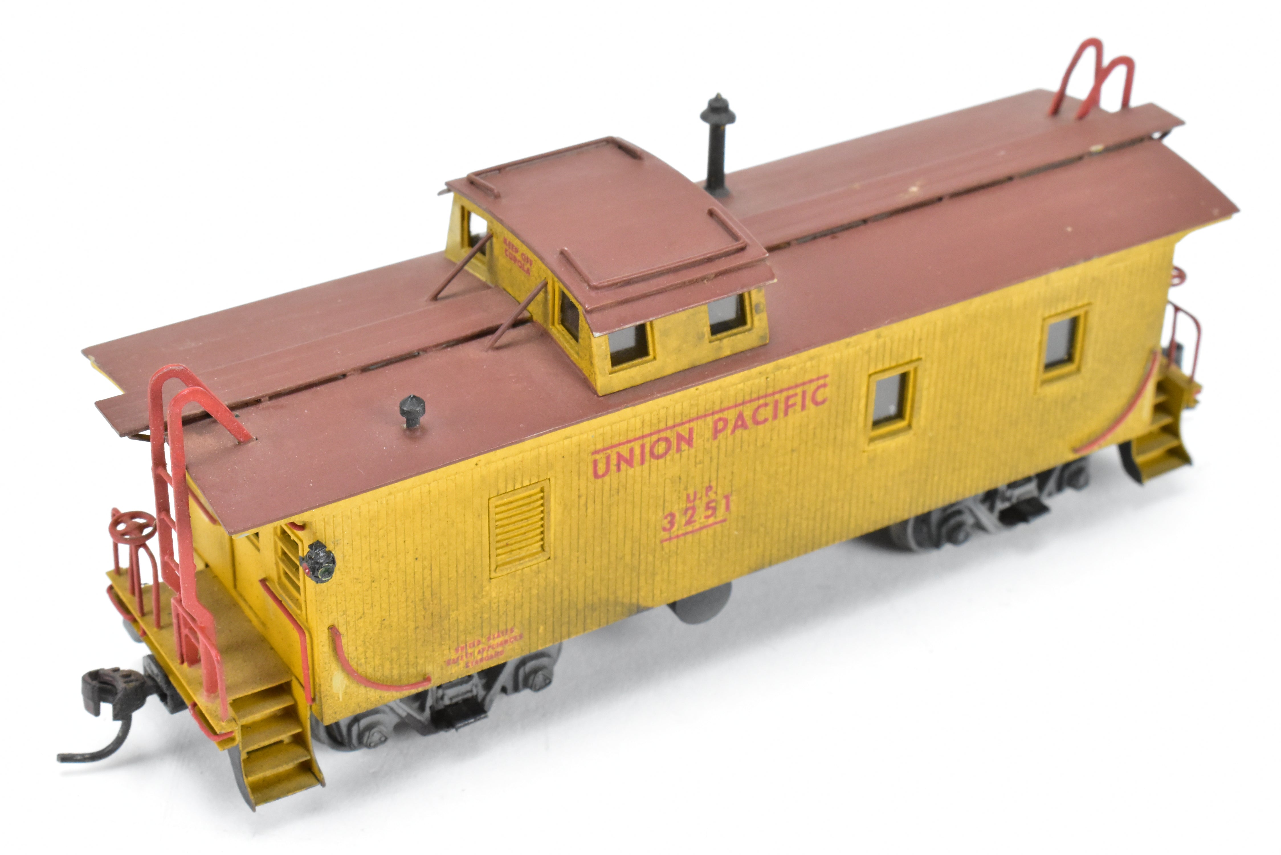 HO Scale Brass Lambert Union Pacific CA - 1 Caboose Model with Incorrect Trucks, Custom Painting and Weathered Appearance