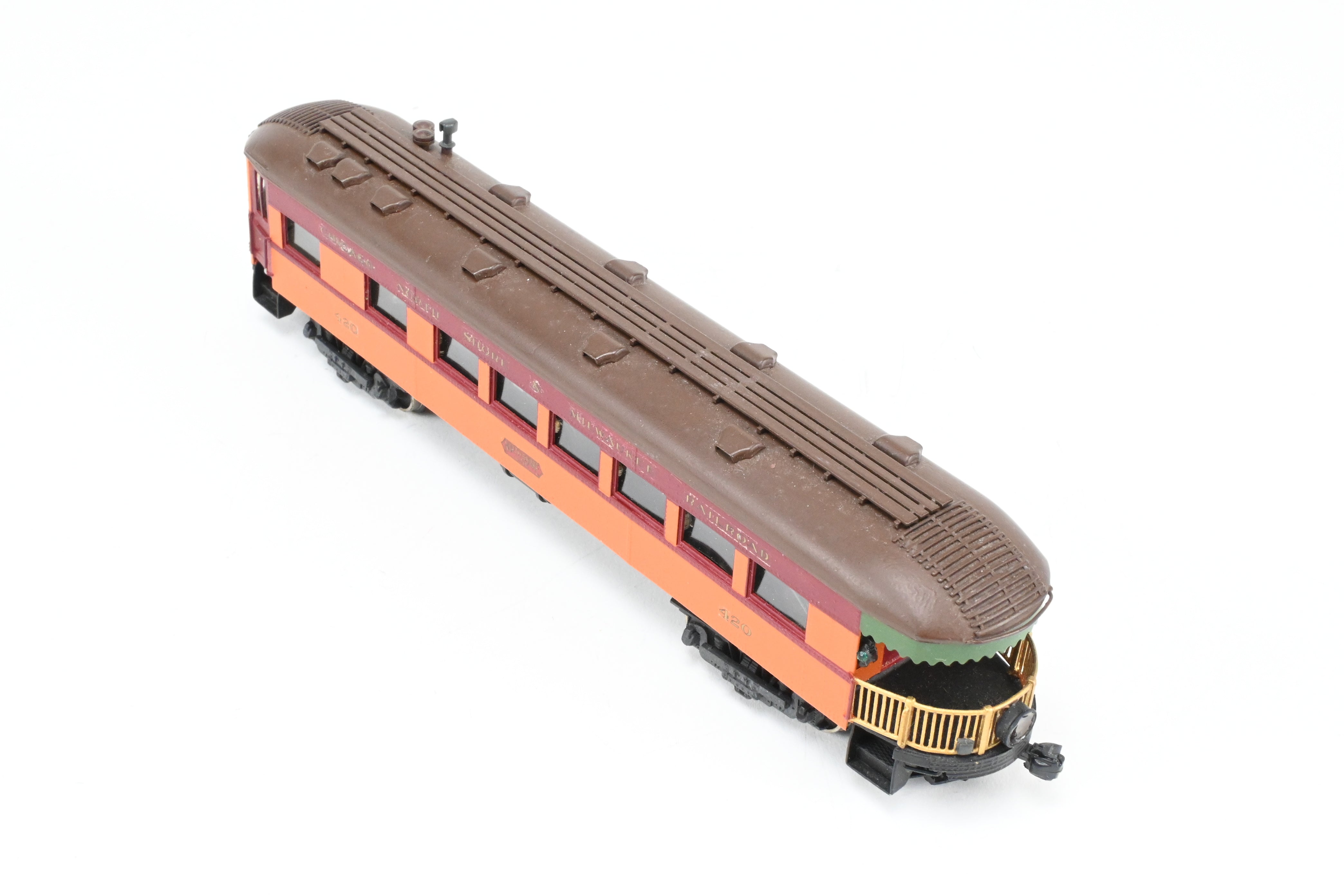 HO Scale Brass Model Parlor Observation Trailer - Midwest Trolley Museum CNS&M - North Shore Line No. 420 with Functioning Marker Lamps