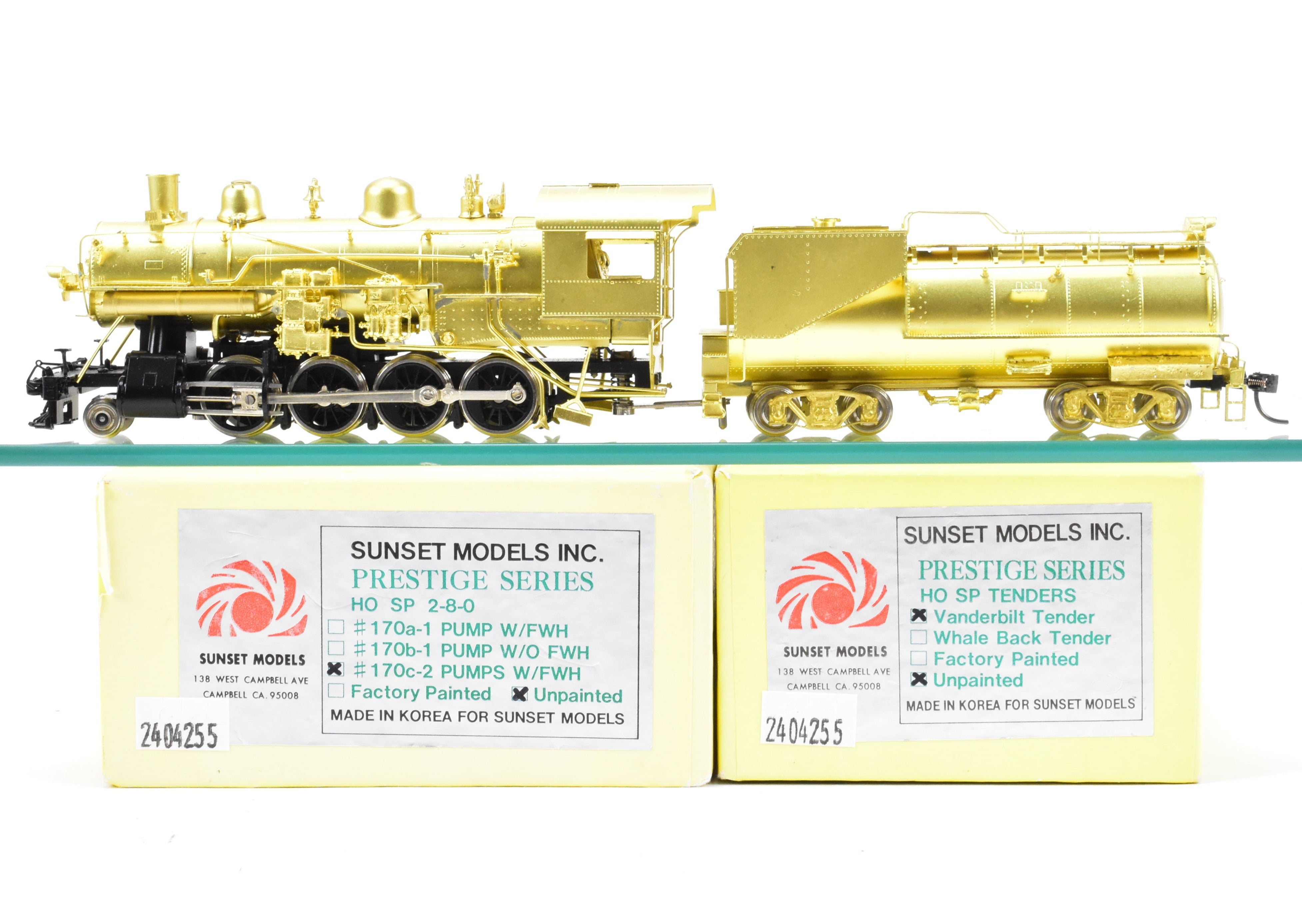 High - Quality HO Scale Brass Model Train - Southern Pacific C - 10 2 - 8 - 0 Prestige Series from Sunset Models with 2 Pumps and Feedwater Heater