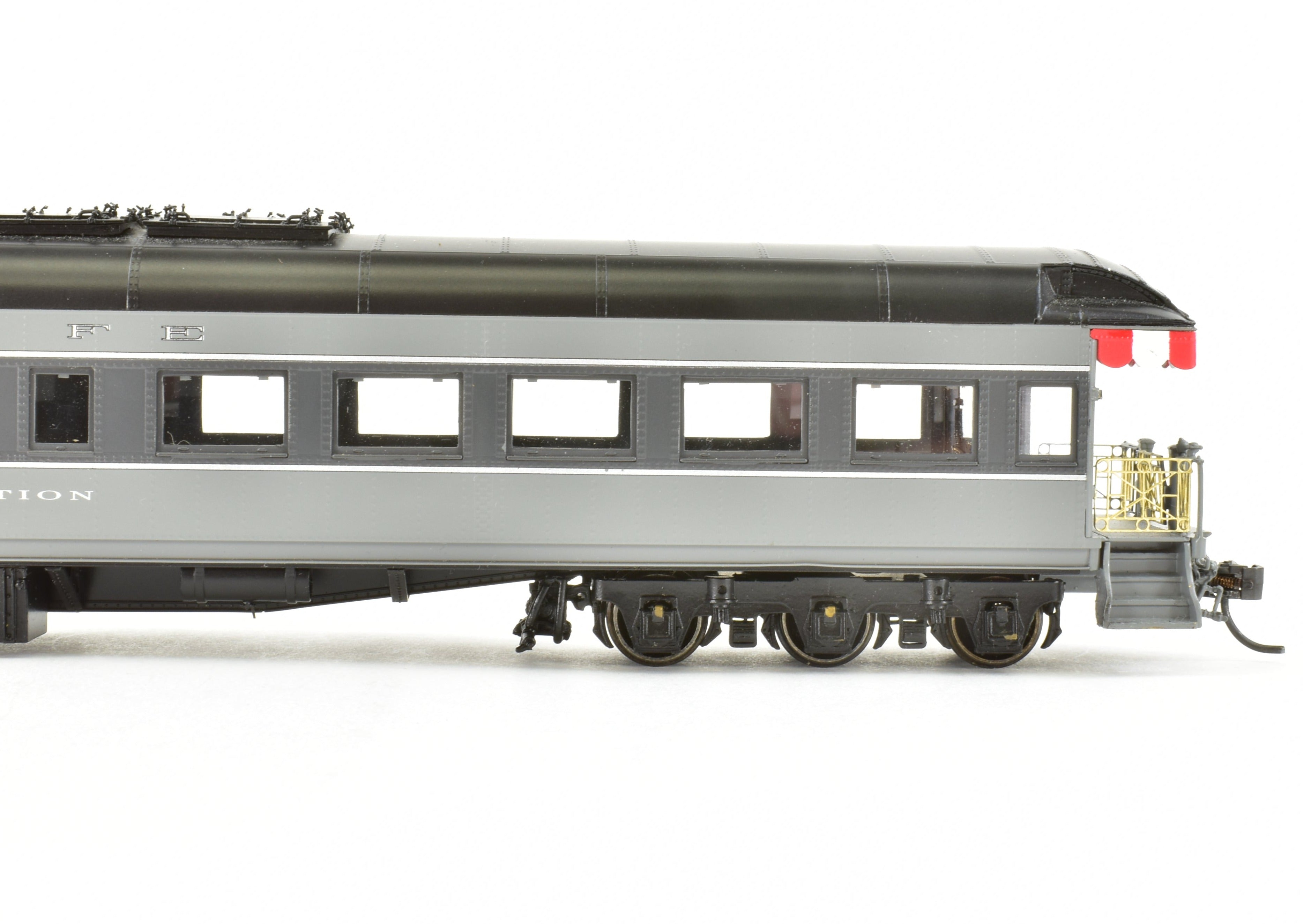 HO Scale Brass Model of Pecos River Brass ATSF - Santa Fe 80 - Foot Cafe Observation Car #1514 in Two - Tone Grey Finish for Model Train Enthusiasts