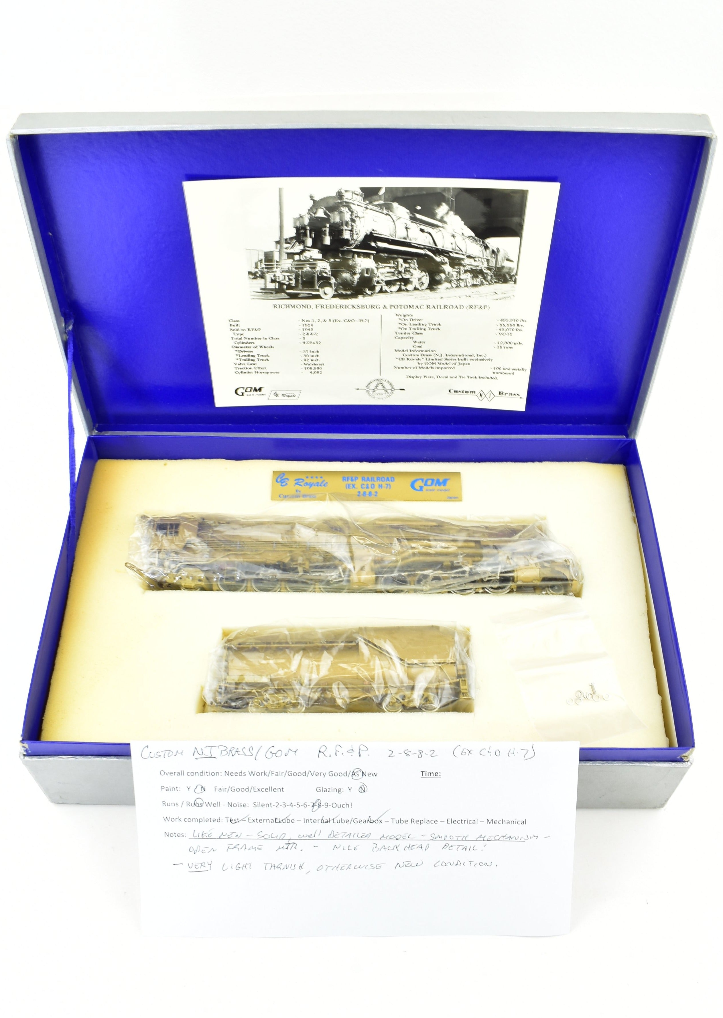 HO Scale Custom Brass Model Train - Richmond Fredericksburg & Potomac 2-8-8-2 Royale Series (Ex C&O H7) by NJ Custom Brass